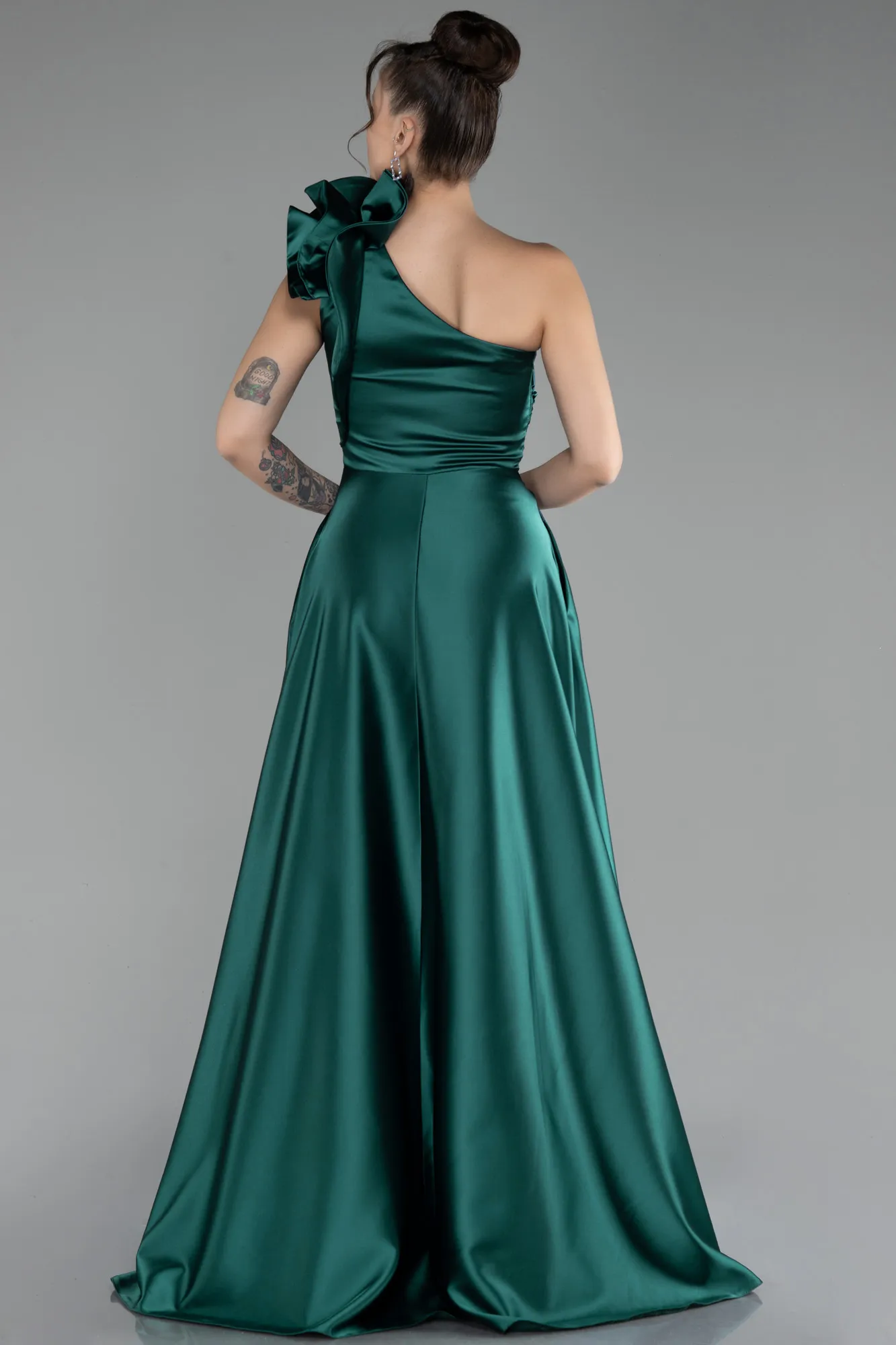 Emerald Green-Long Satin Evening Dress ABU4189