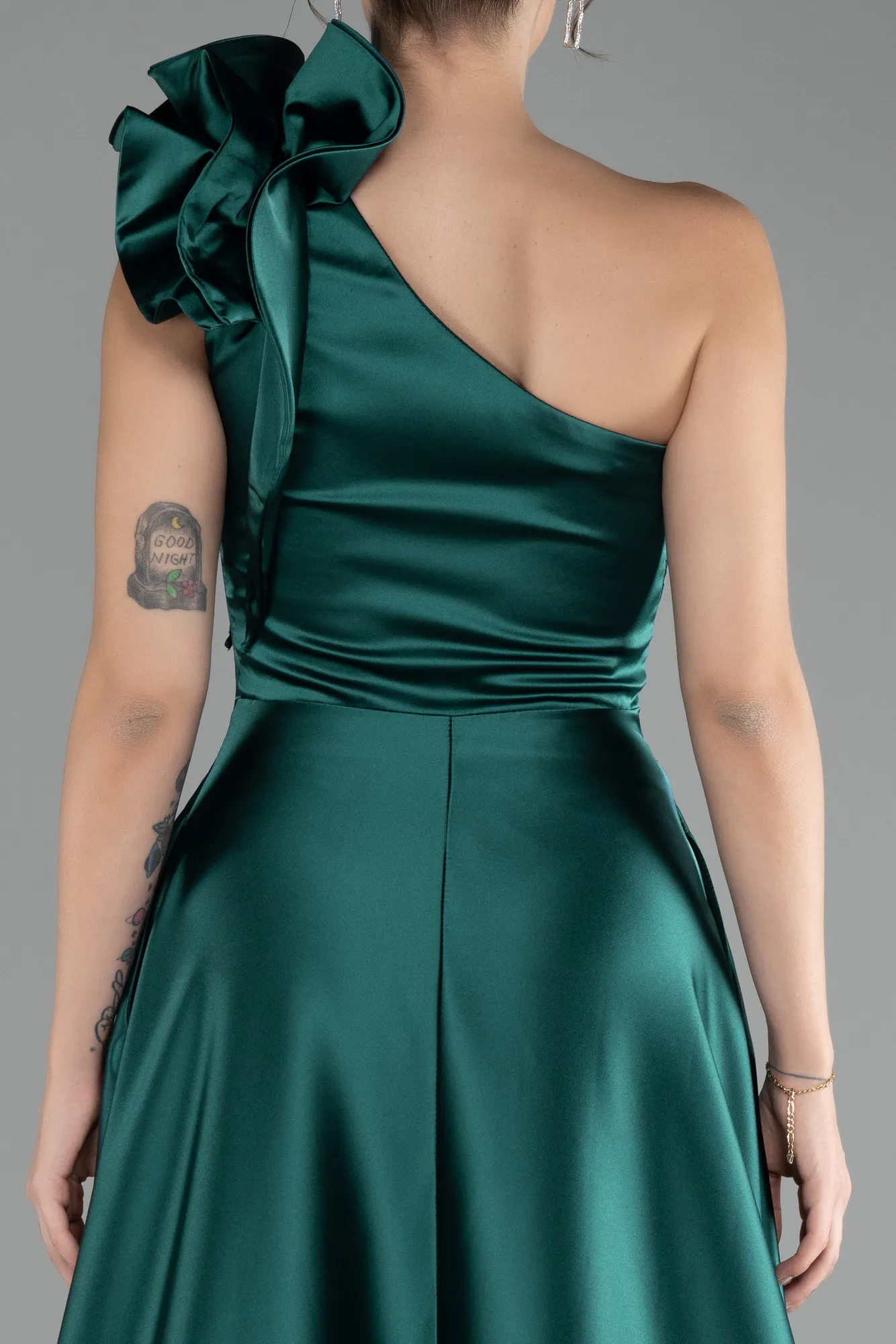 Emerald Green-Long Satin Evening Dress ABU4189