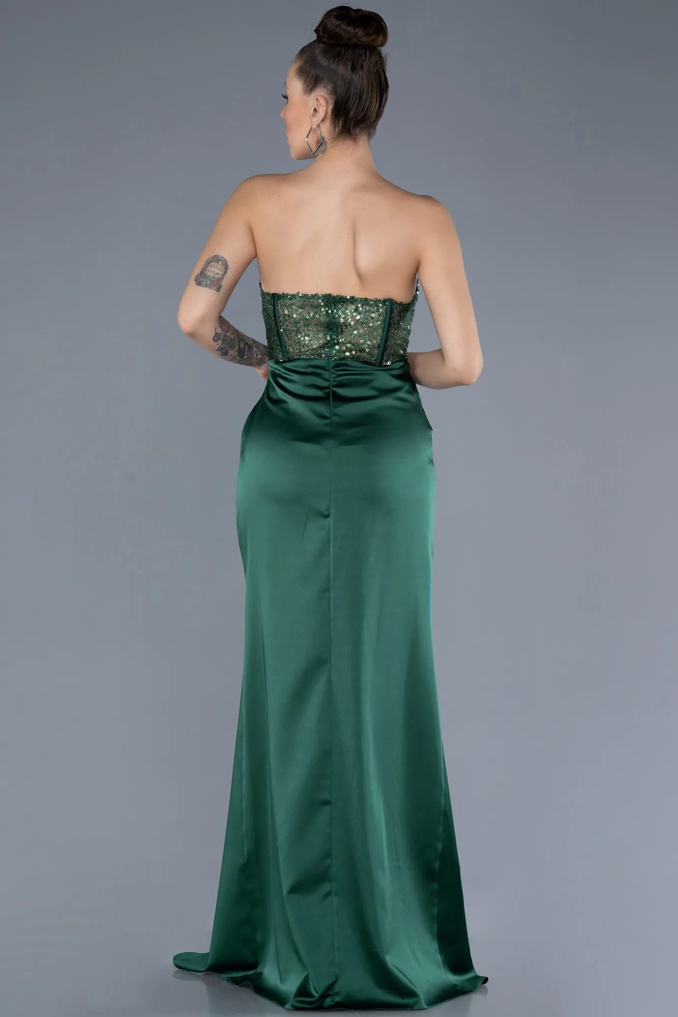 Emerald Green-Long Satin Evening Dress ABU4568