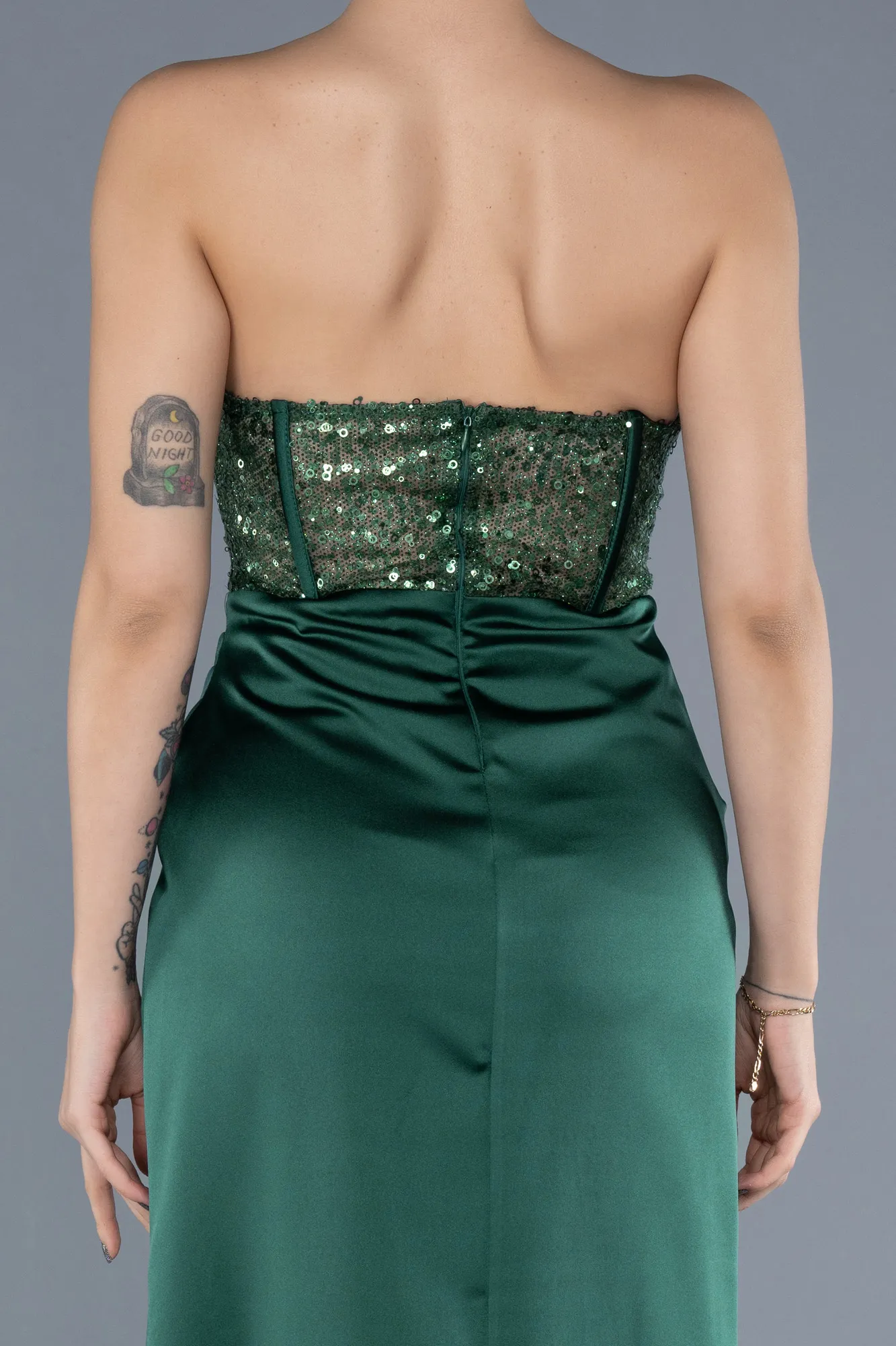 Emerald Green-Long Satin Evening Dress ABU4568