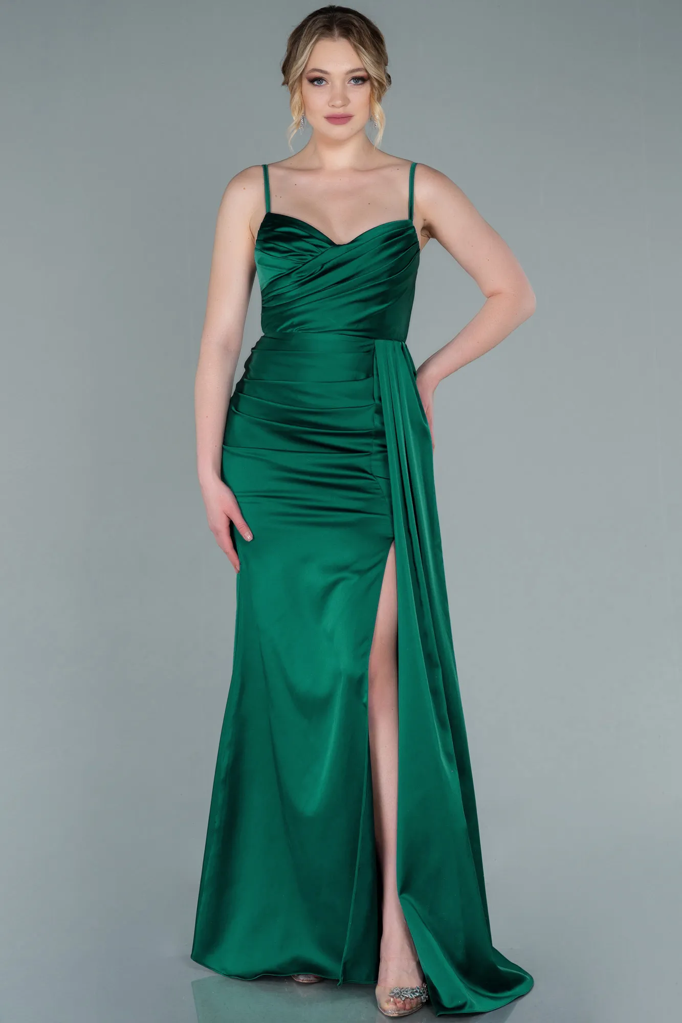 Emerald Green-Long Satin Mermaid Evening Dress ABU1894