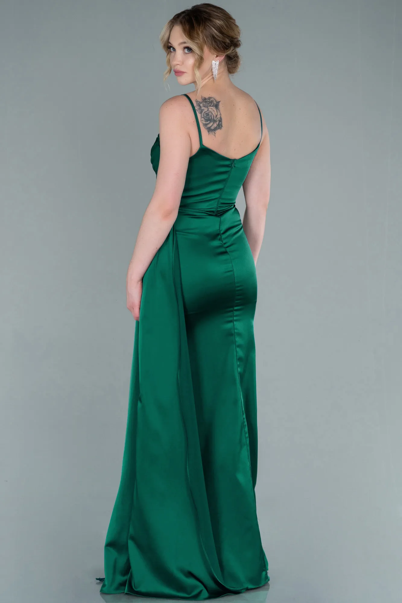 Emerald Green-Long Satin Mermaid Evening Dress ABU1894