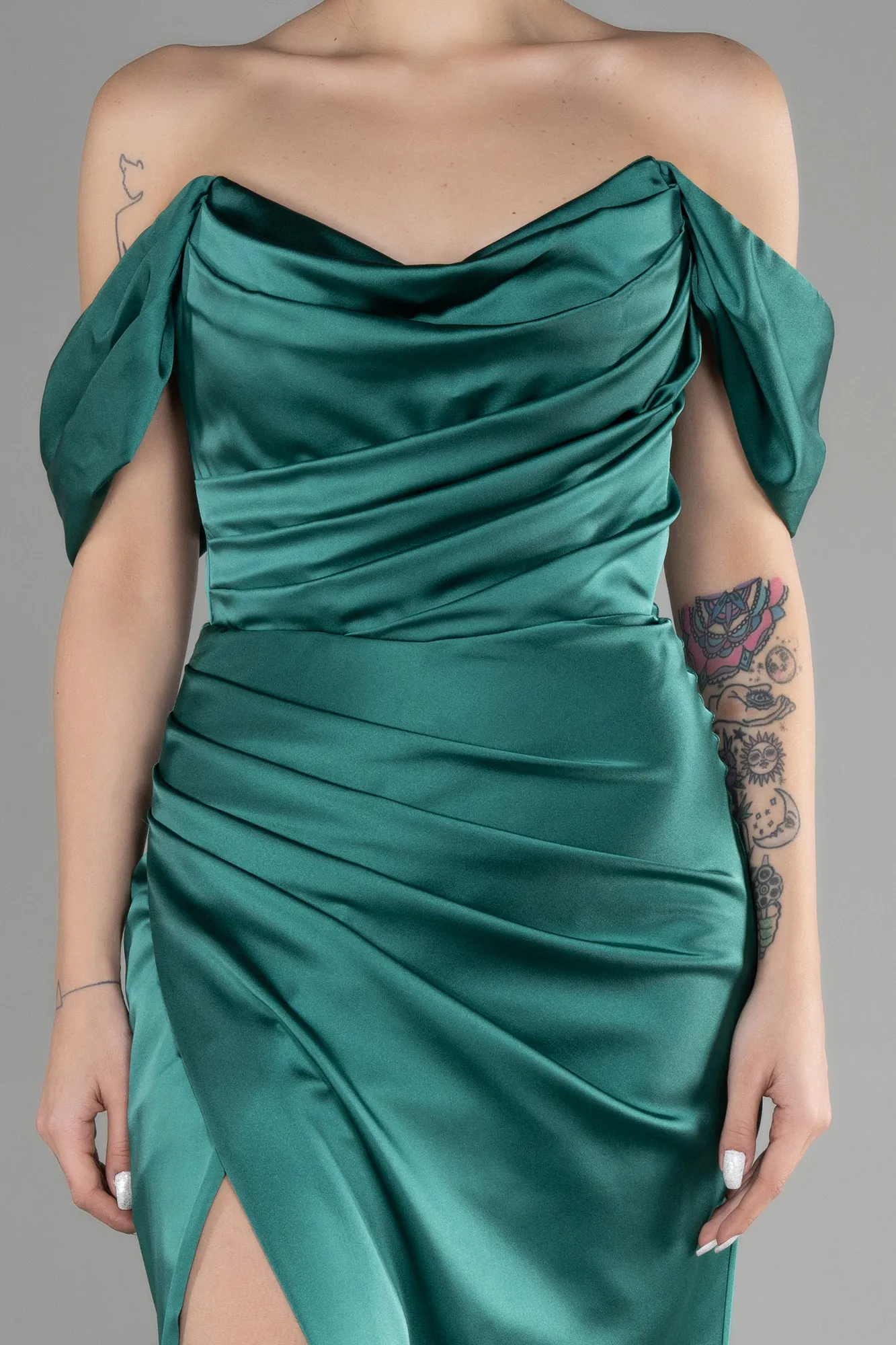Emerald Green-Long Satin Mermaid Evening Dress ABU3479