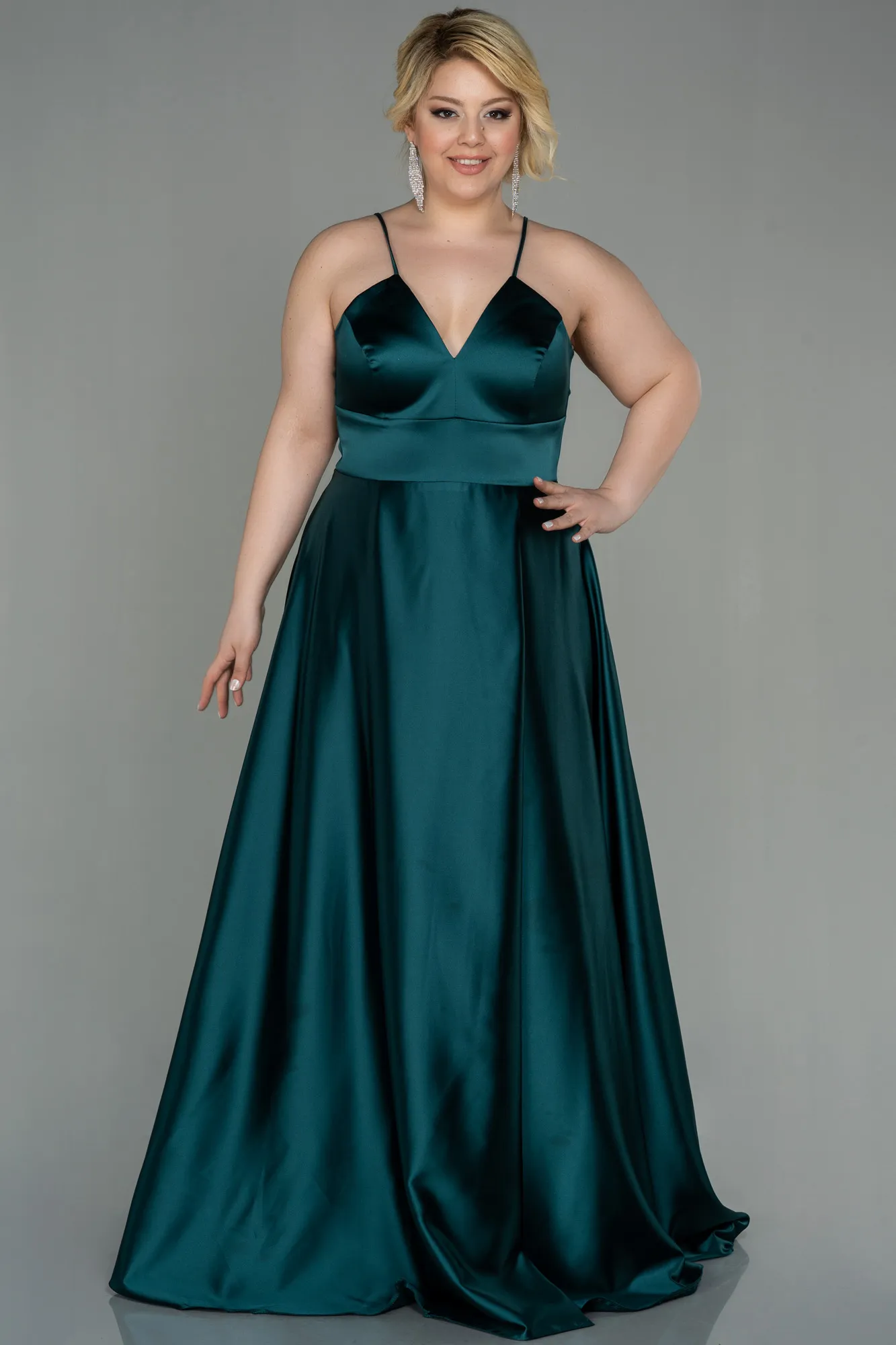 Emerald Green-Long Satin Oversized Evening Dress ABU3020