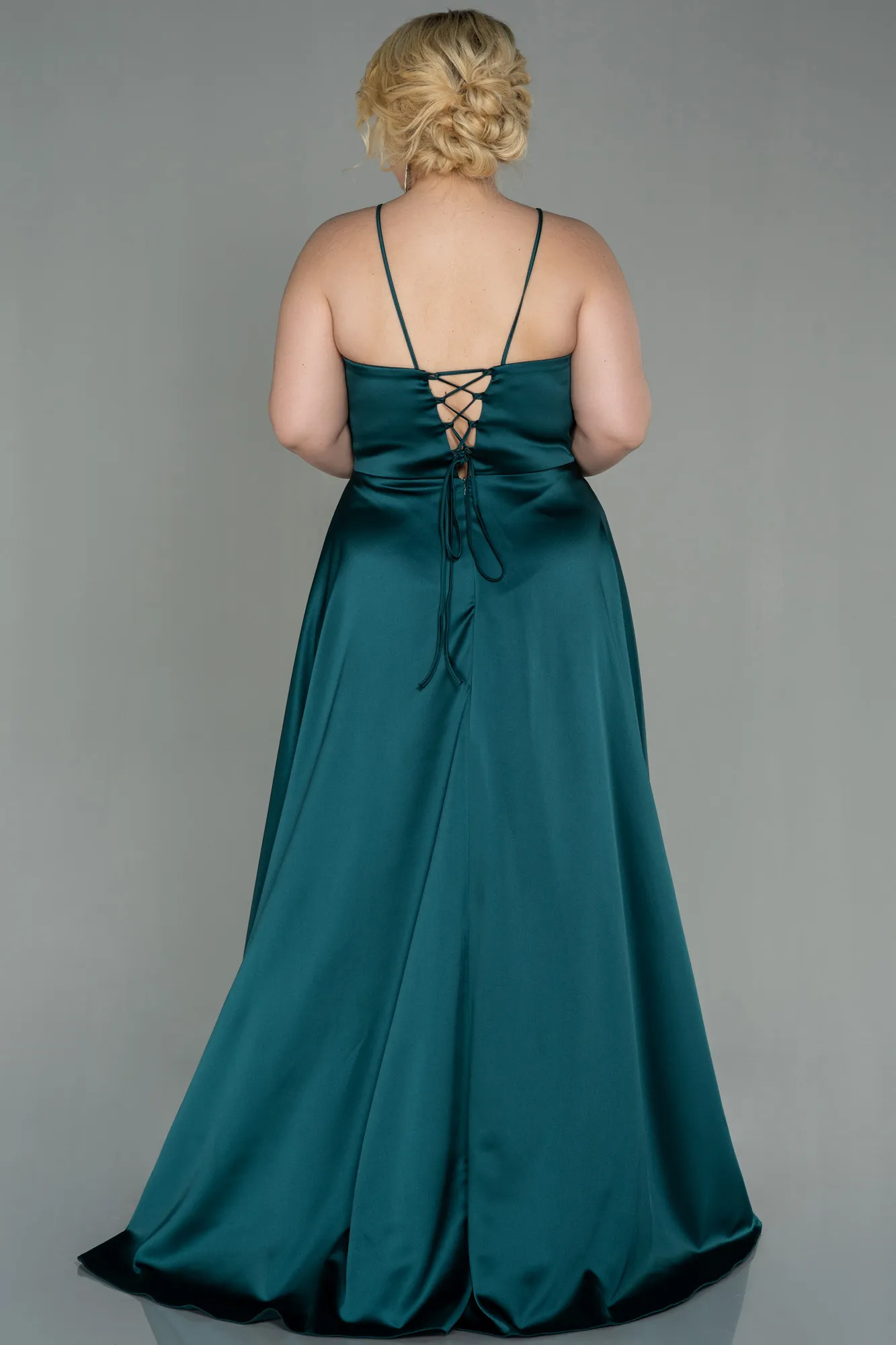 Emerald Green-Long Satin Oversized Evening Dress ABU3020