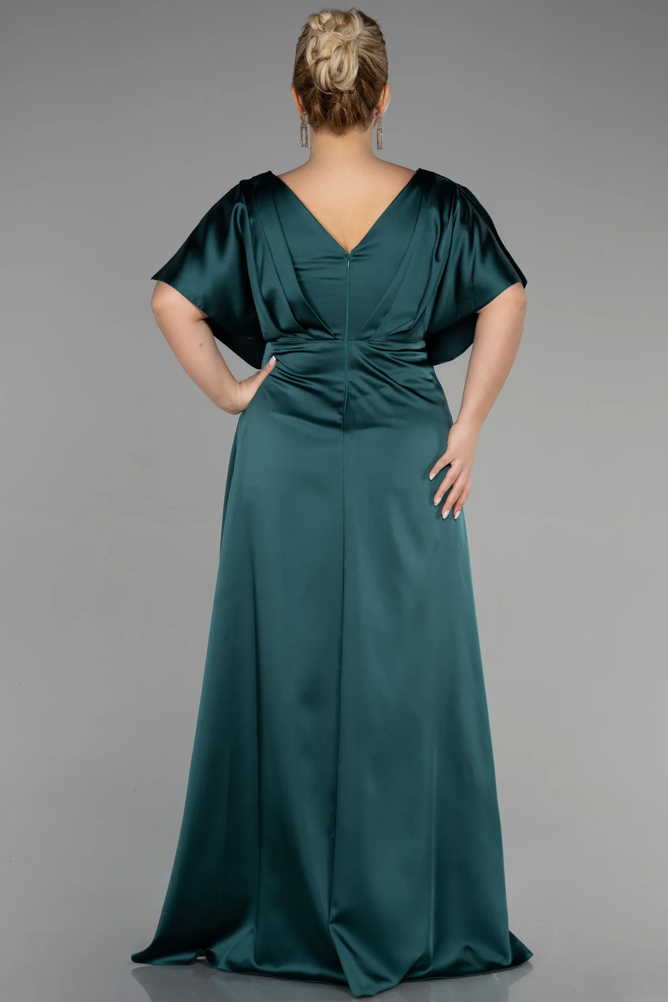 Emerald Green-Long Satin Plus Size Engagement Dress ABU3442