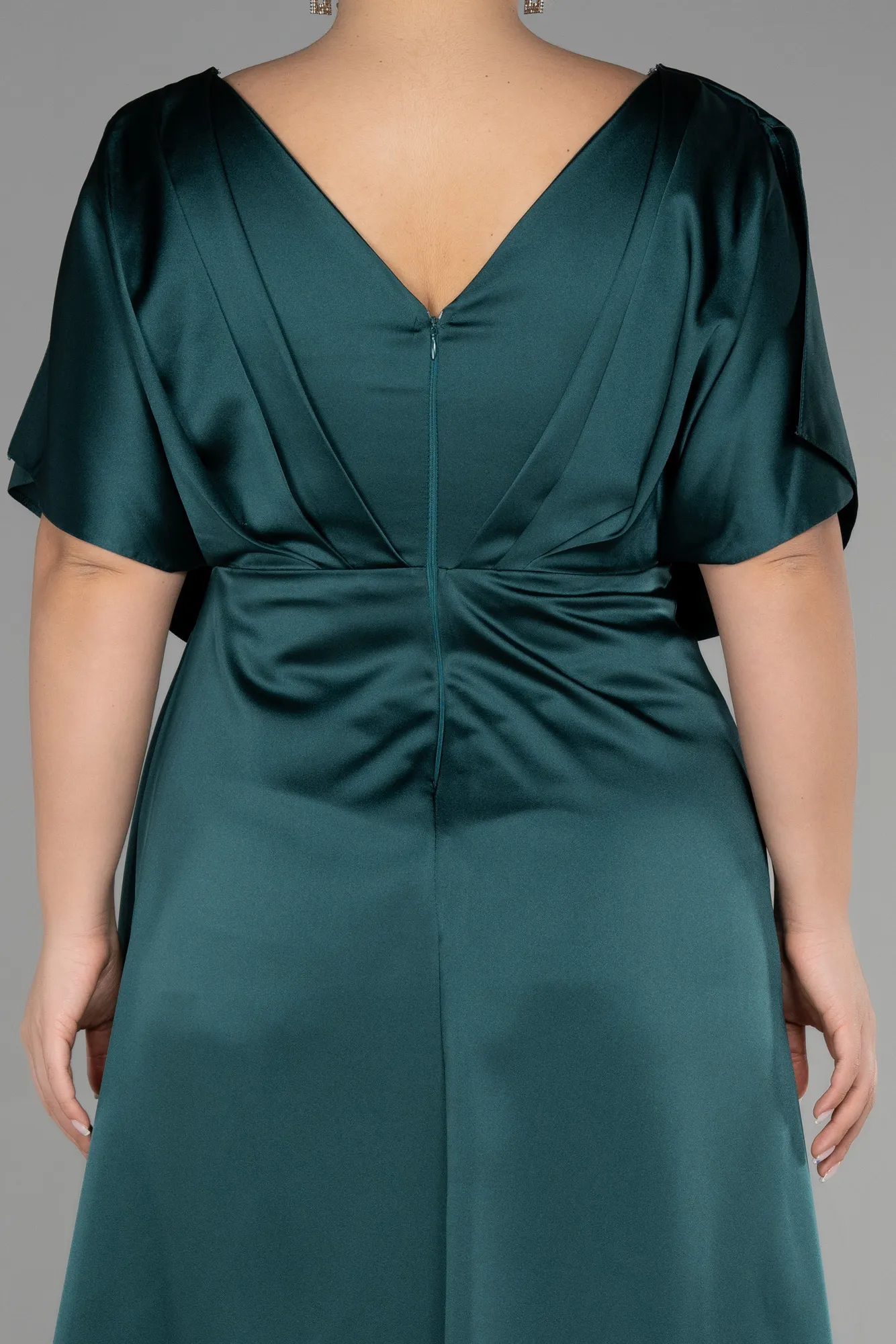 Emerald Green-Long Satin Plus Size Engagement Dress ABU3442