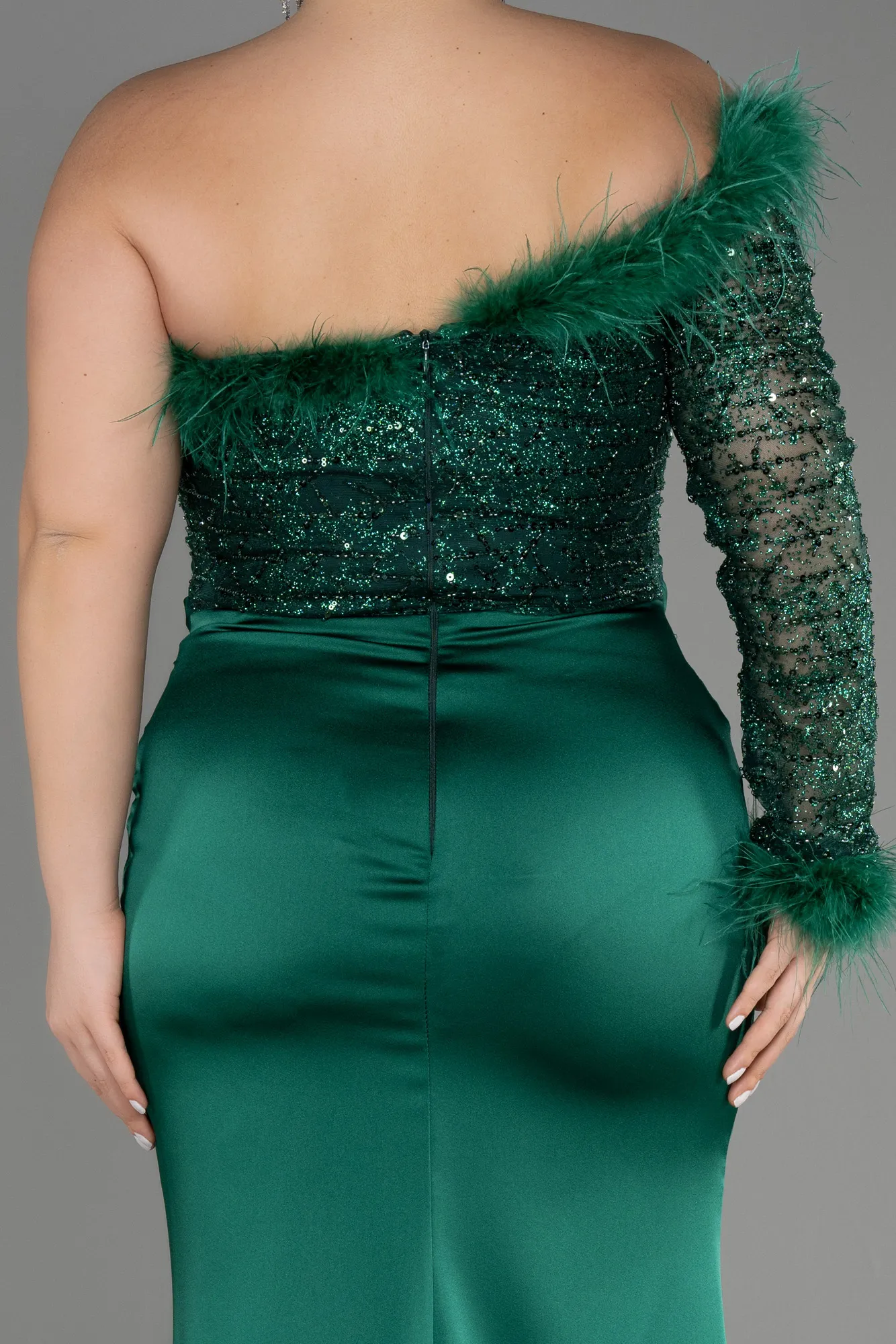 Emerald Green-Long Satin Plus Size Engagement Dress ABU3741