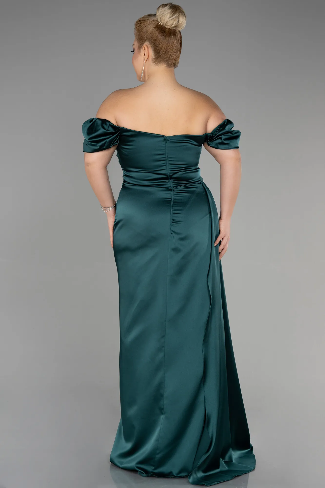 Emerald Green-Long Satin Plus Size Evening Dress ABU1626