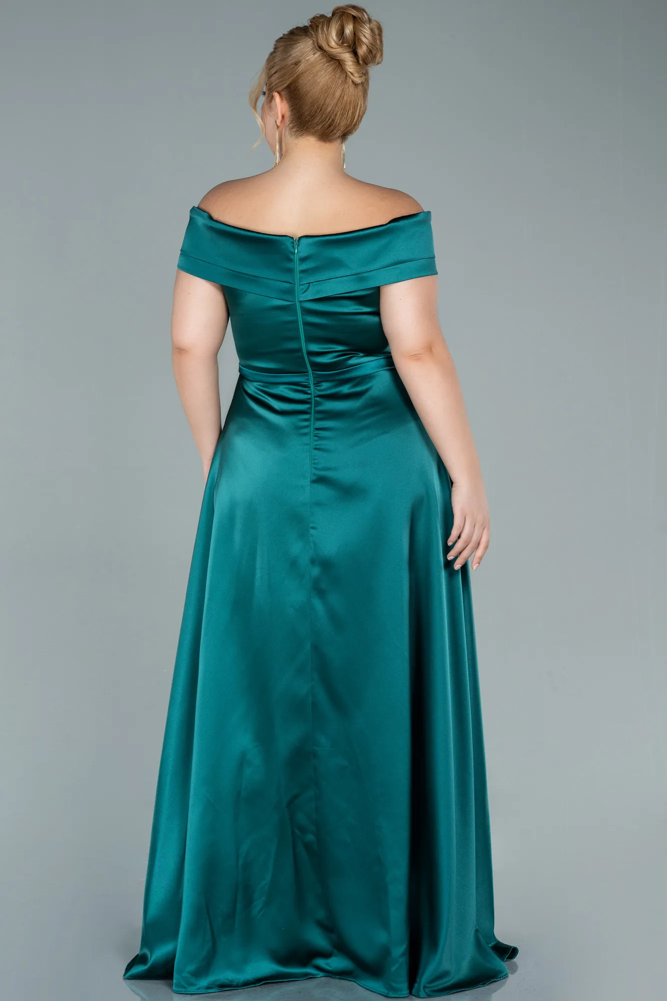 Emerald Green-Long Satin Plus Size Evening Dress ABU2355