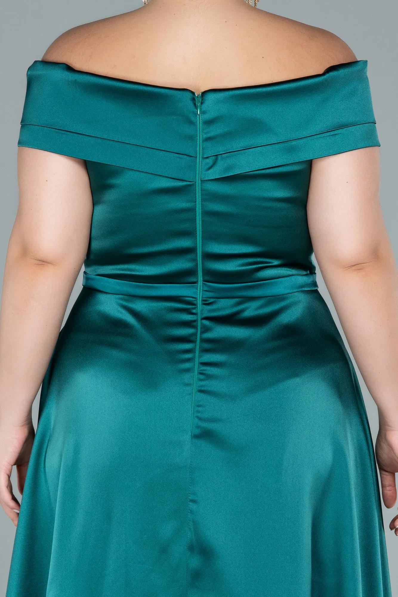 Emerald Green-Long Satin Plus Size Evening Dress ABU2355