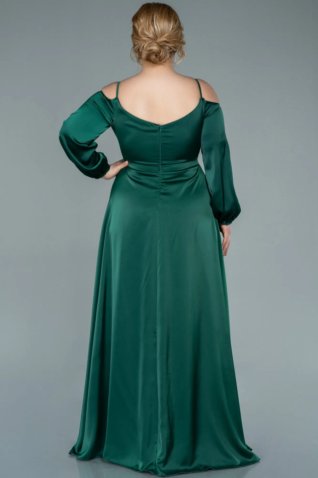 Emerald Green-Long Satin Plus Size Evening Dress ABU2358