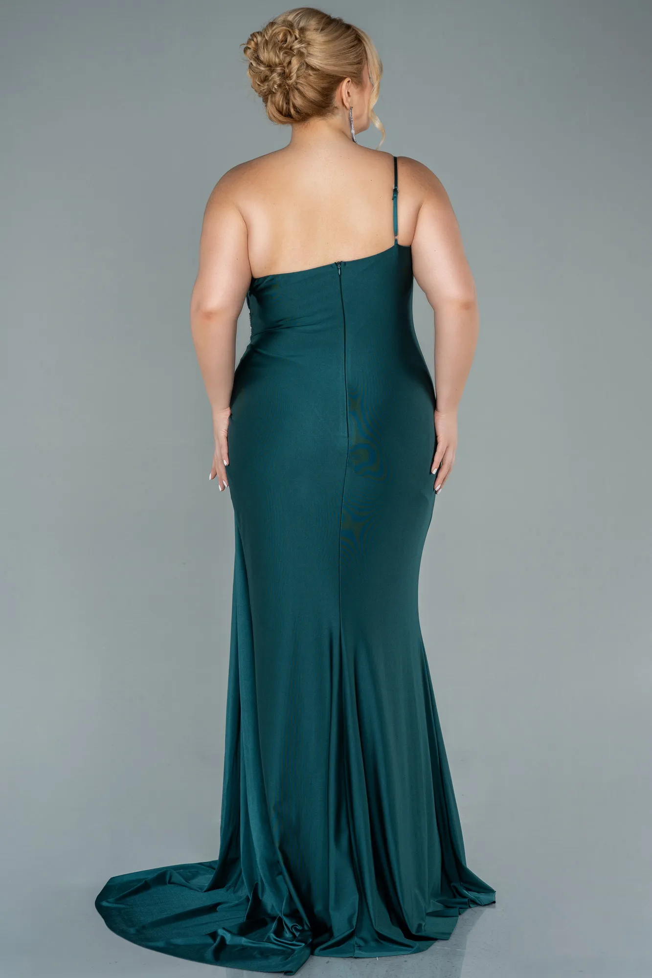 Emerald Green-Long Satin Plus Size Evening Dress ABU2532