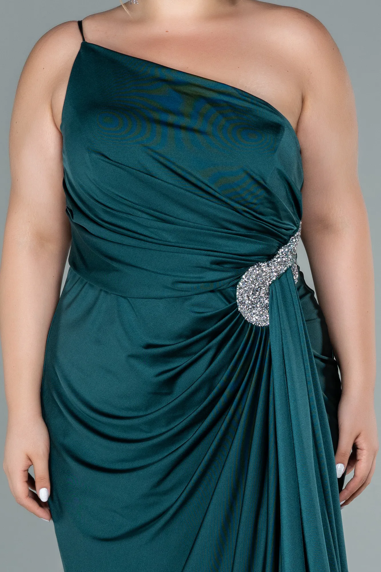 Emerald Green-Long Satin Plus Size Evening Dress ABU2532