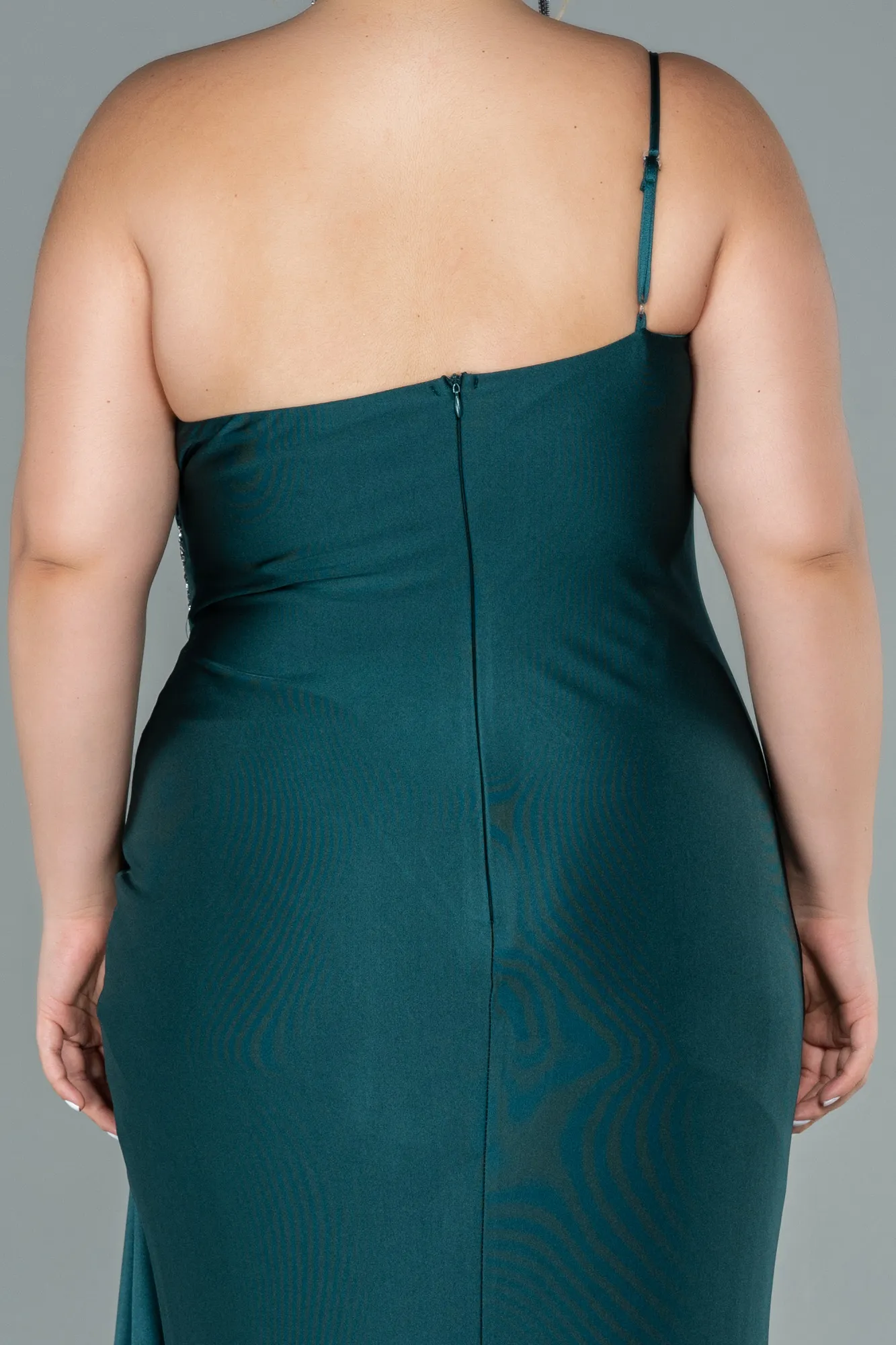 Emerald Green-Long Satin Plus Size Evening Dress ABU2532