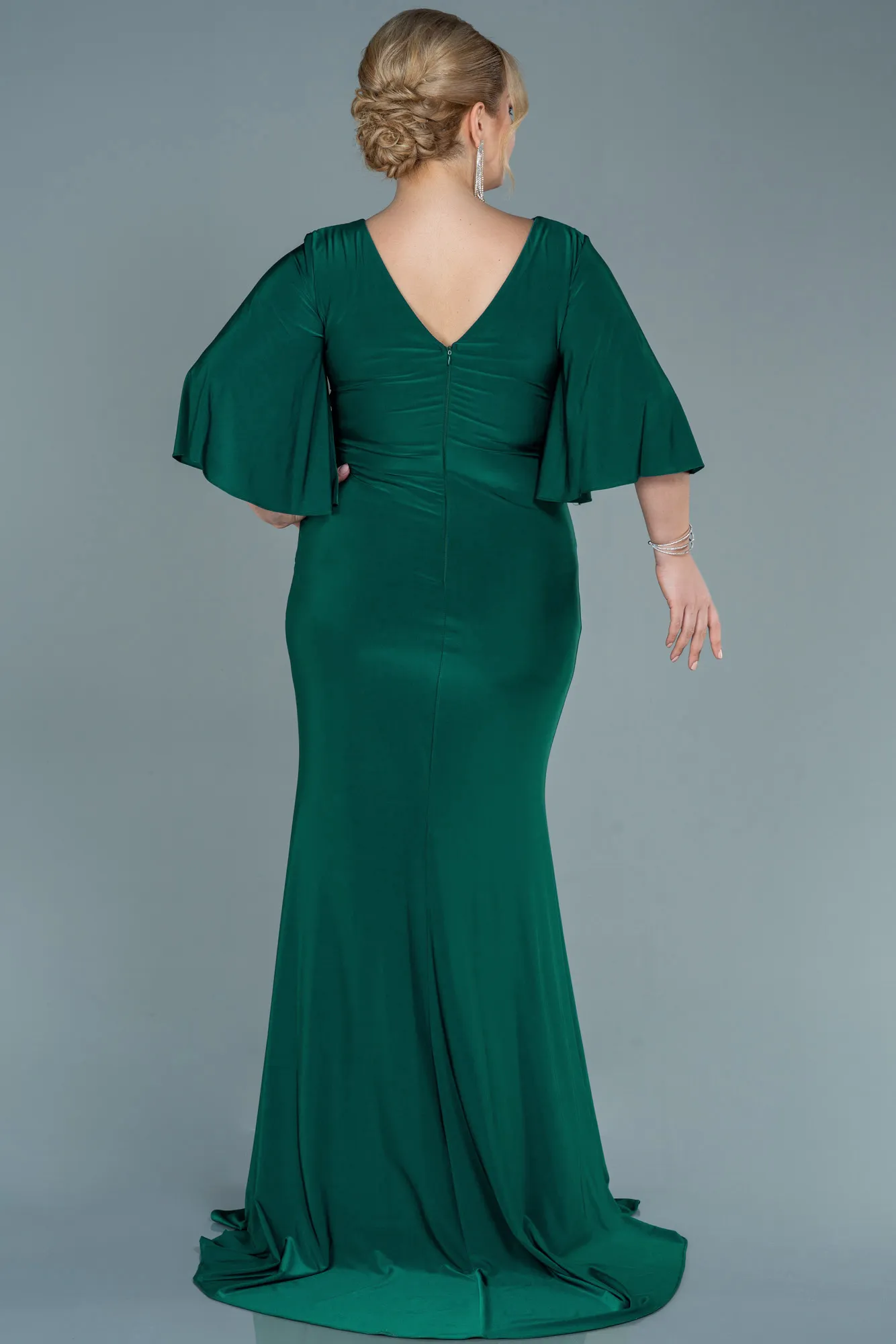 Emerald Green-Long Satin Plus Size Evening Dress ABU2646