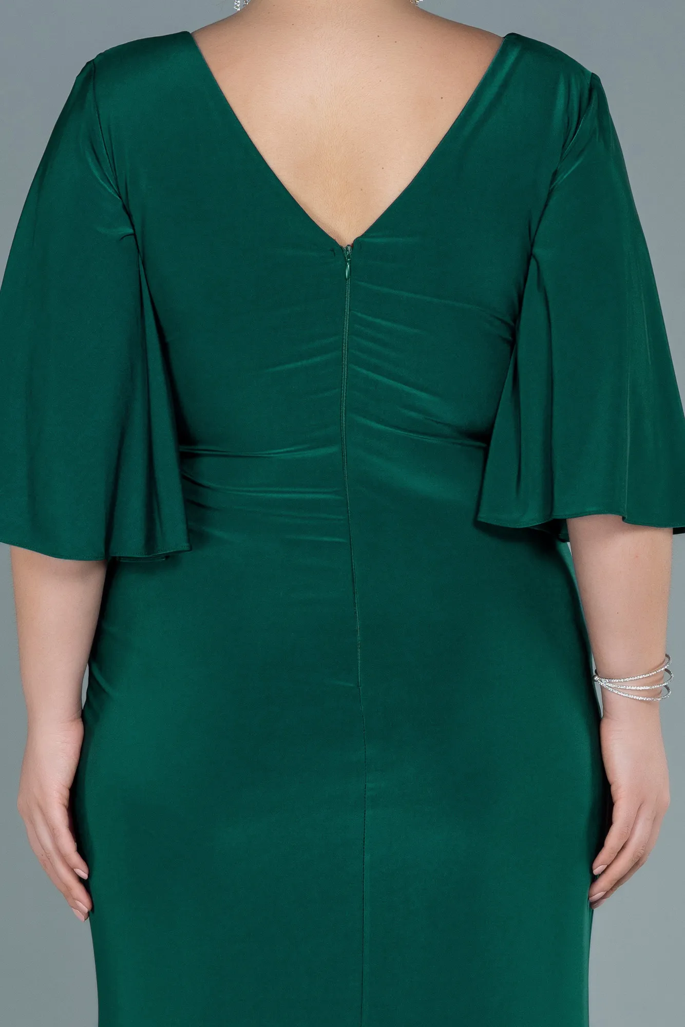Emerald Green-Long Satin Plus Size Evening Dress ABU2646