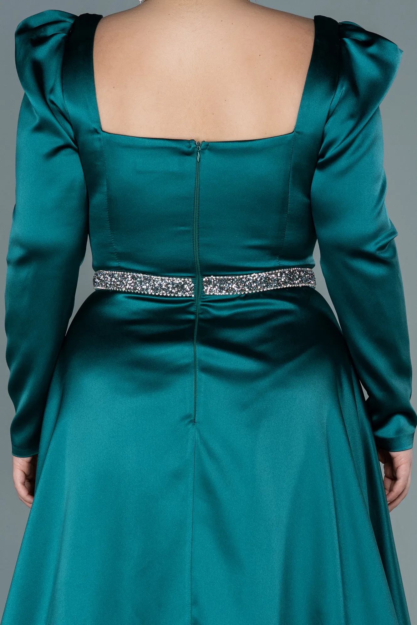 Emerald Green-Long Satin Plus Size Evening Dress ABU2684
