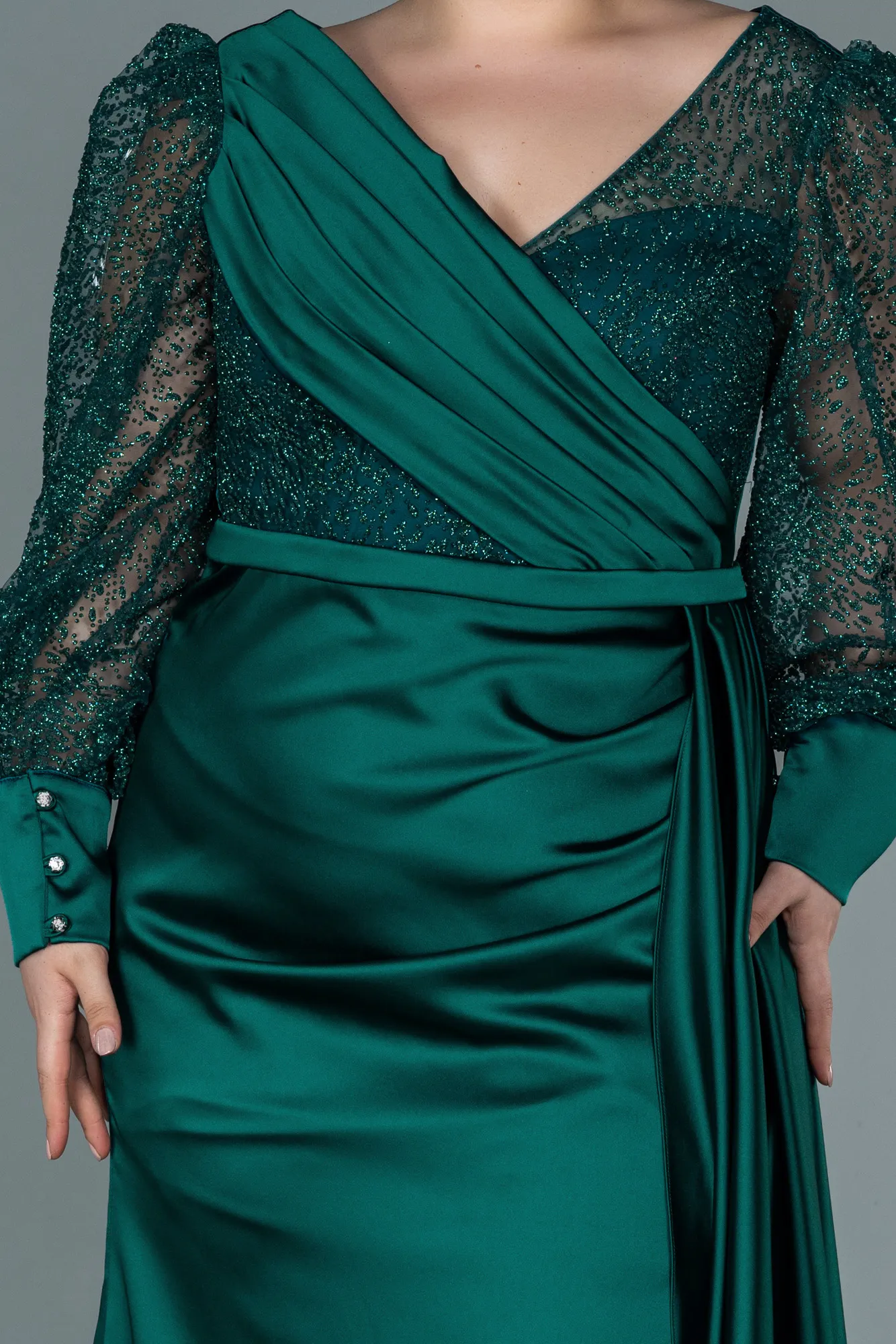 Emerald Green-Long Satin Plus Size Evening Dress ABU2759