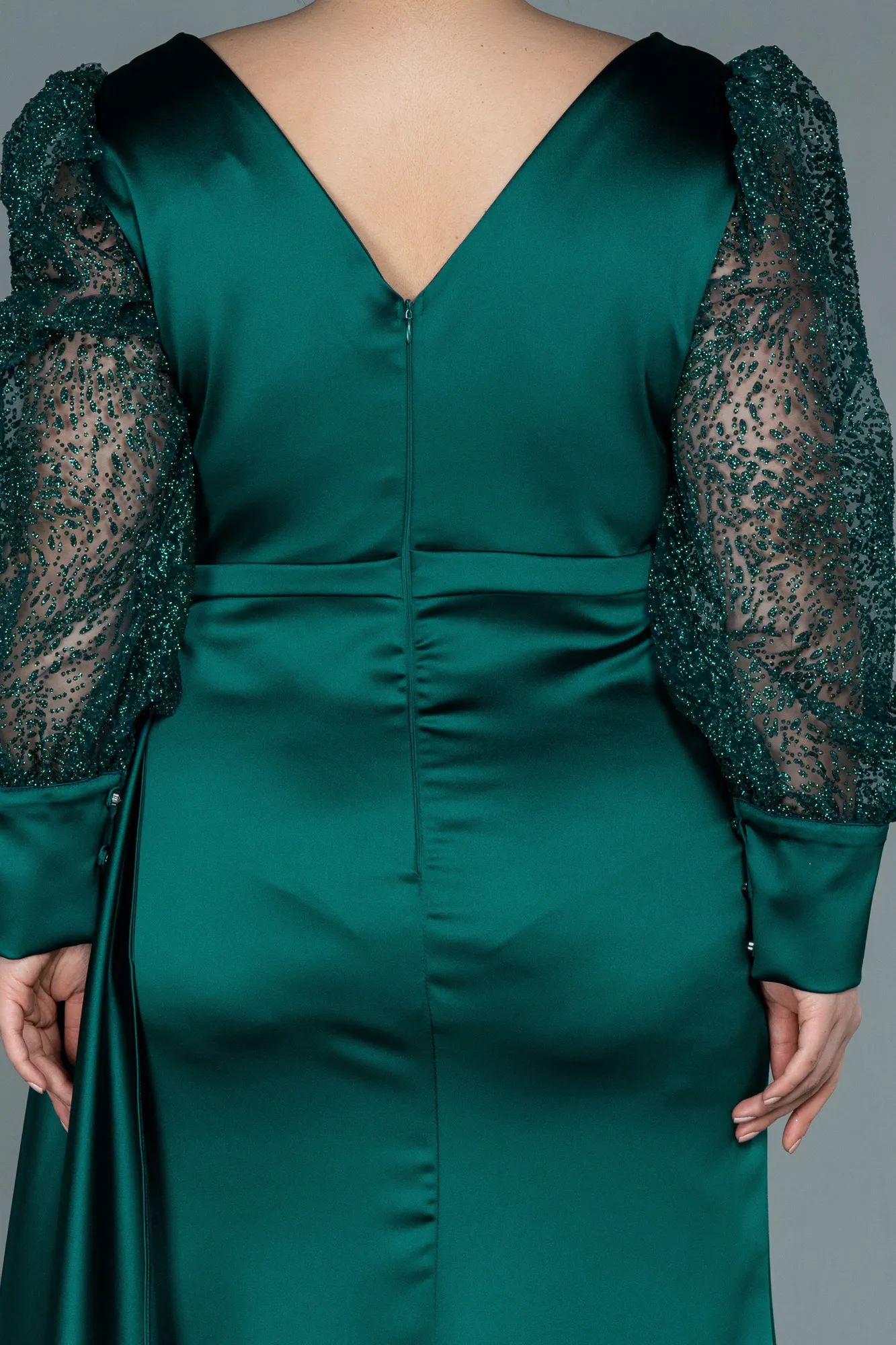 Emerald Green-Long Satin Plus Size Evening Dress ABU2759