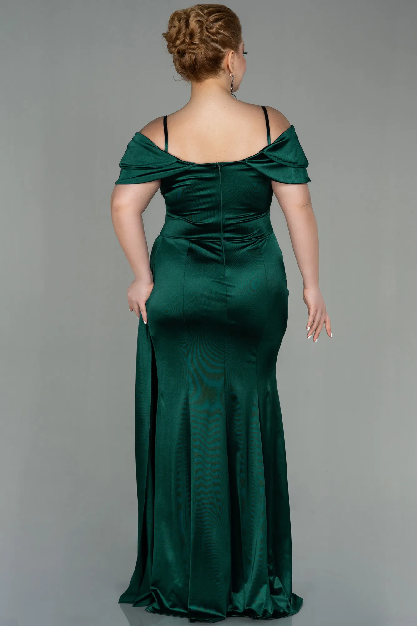 Emerald Green-Long Satin Plus Size Evening Dress ABU2855