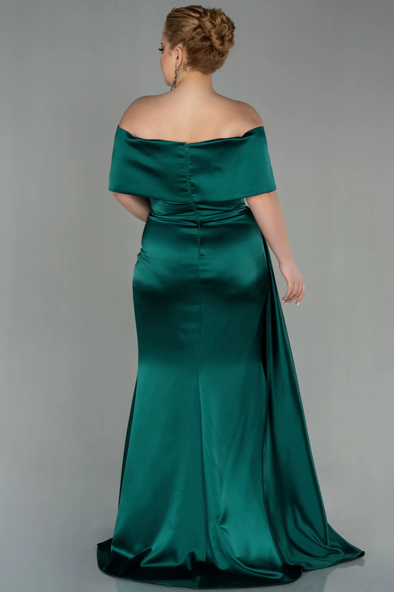 Emerald Green-Long Satin Plus Size Evening Dress ABU2873