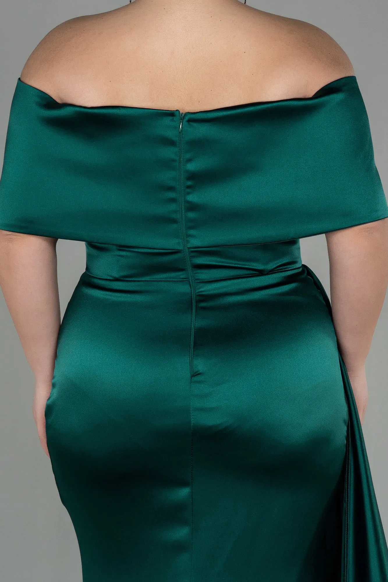 Emerald Green-Long Satin Plus Size Evening Dress ABU2873