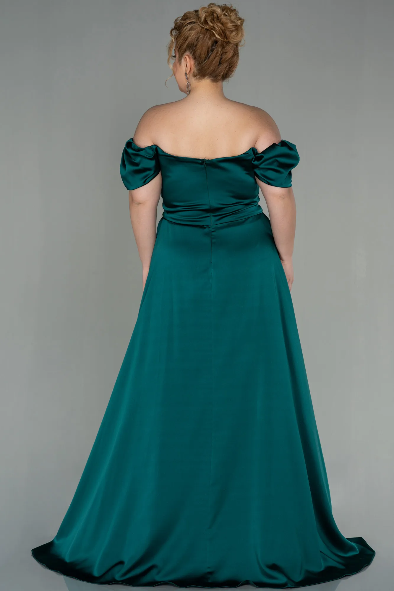 Emerald Green-Long Satin Plus Size Evening Dress ABU2923