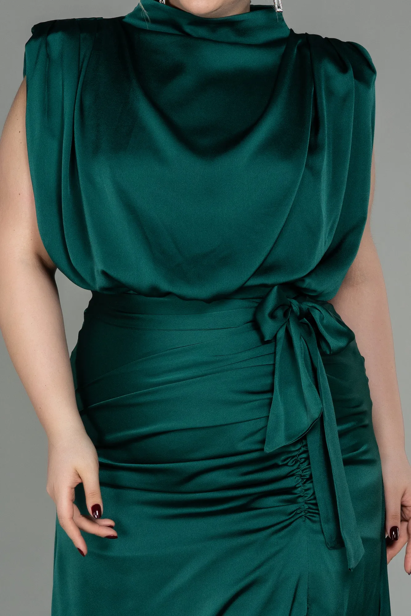 Emerald Green-Long Satin Plus Size Evening Dress ABU2969