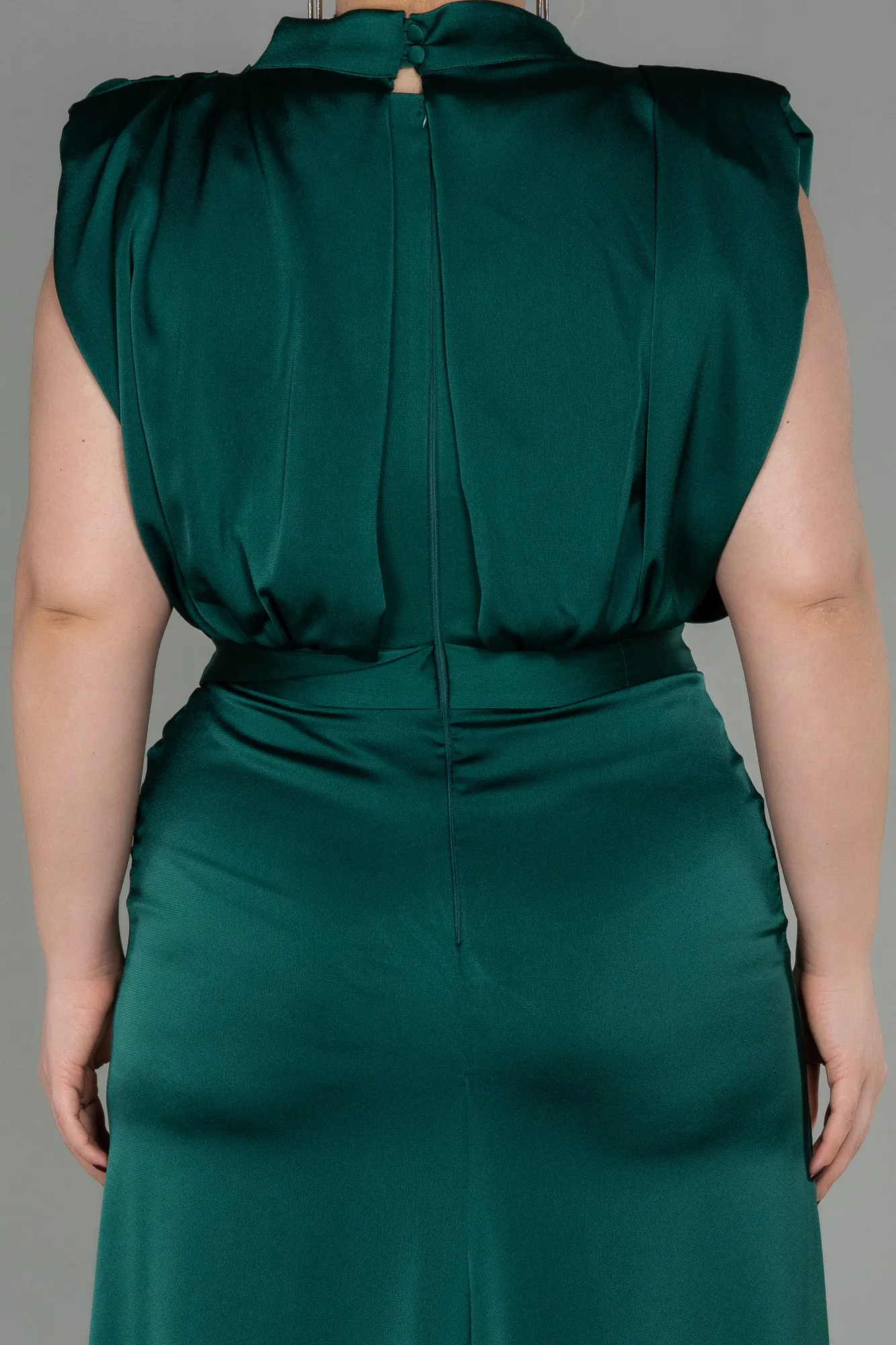 Emerald Green-Long Satin Plus Size Evening Dress ABU2969