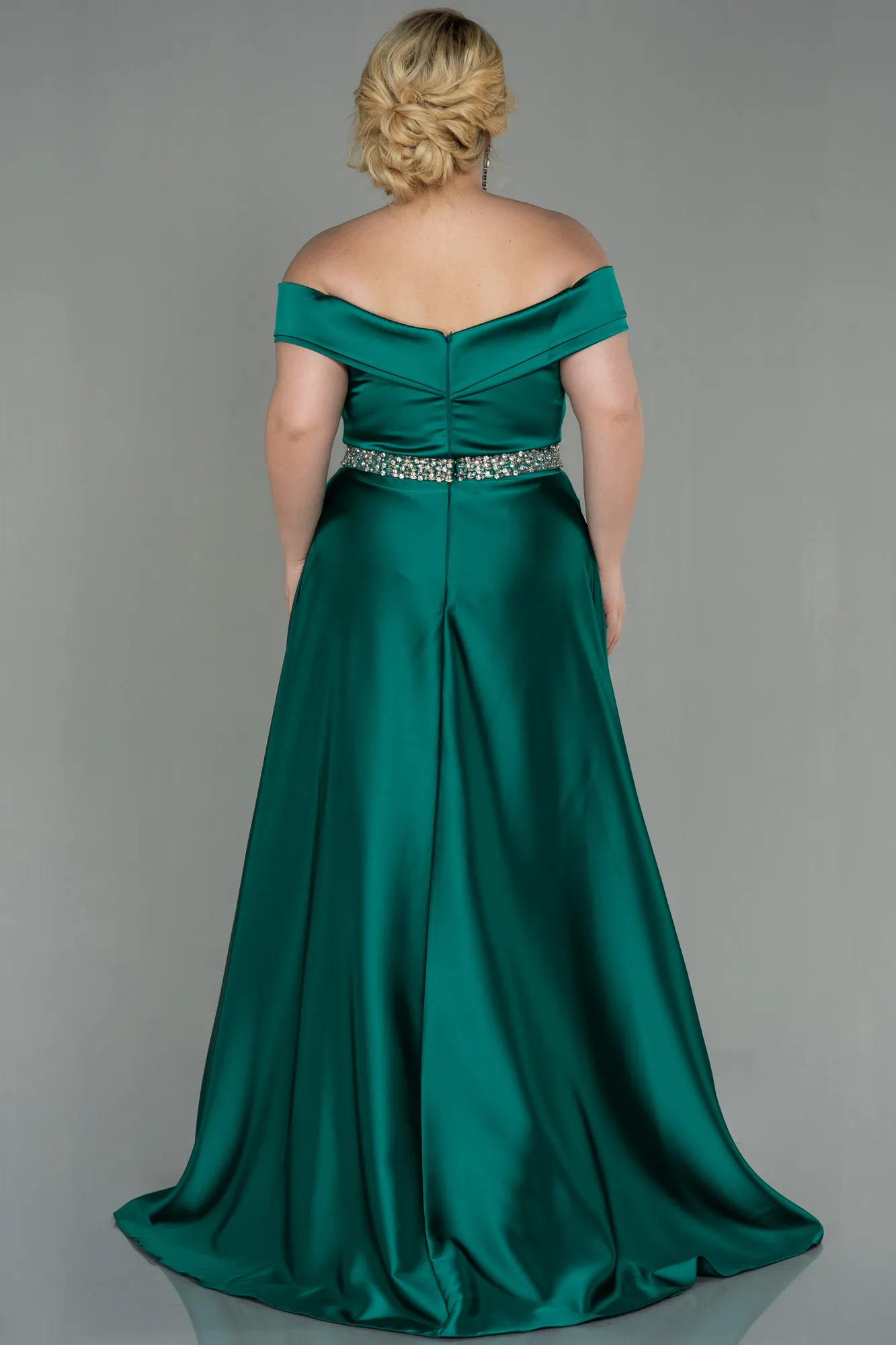 Emerald Green-Long Satin Plus Size Evening Dress ABU3017