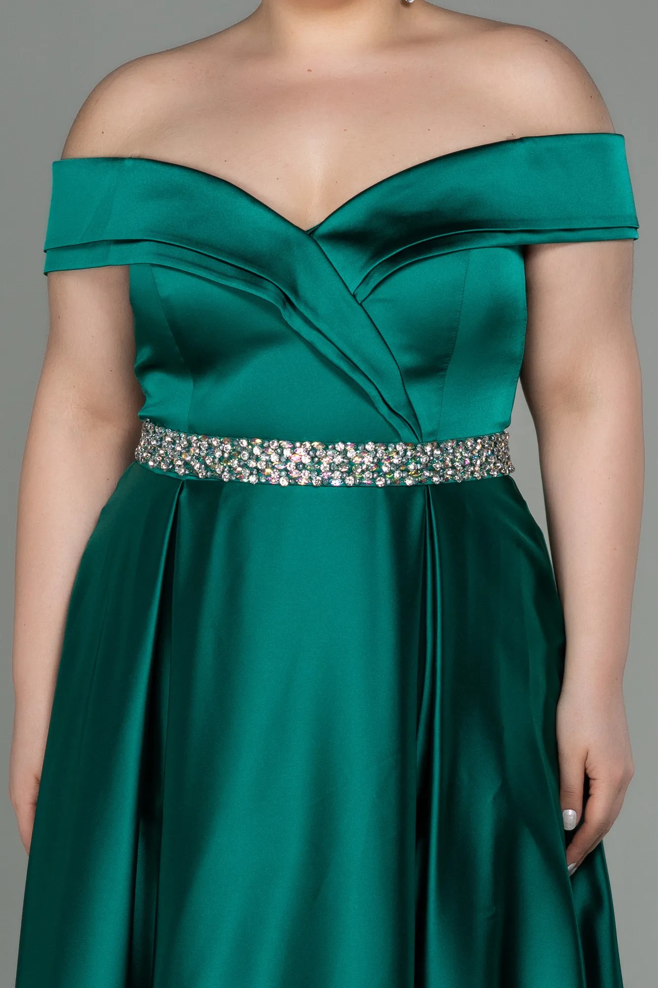 Emerald Green-Long Satin Plus Size Evening Dress ABU3017