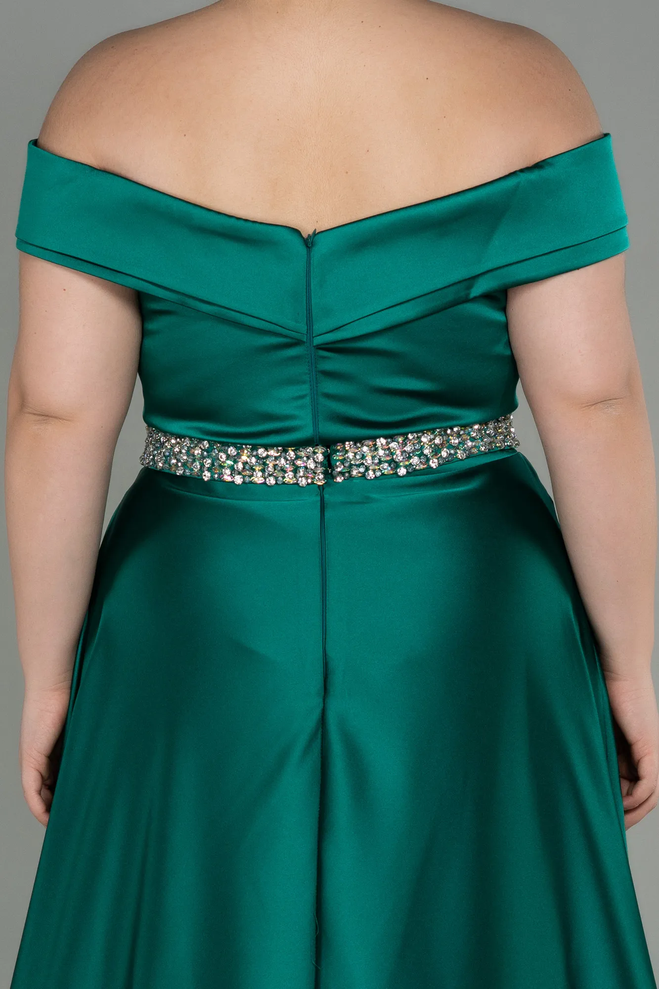 Emerald Green-Long Satin Plus Size Evening Dress ABU3017