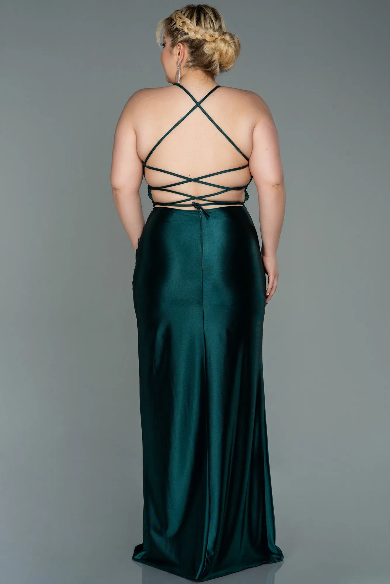Emerald Green-Long Satin Plus Size Evening Dress ABU3053