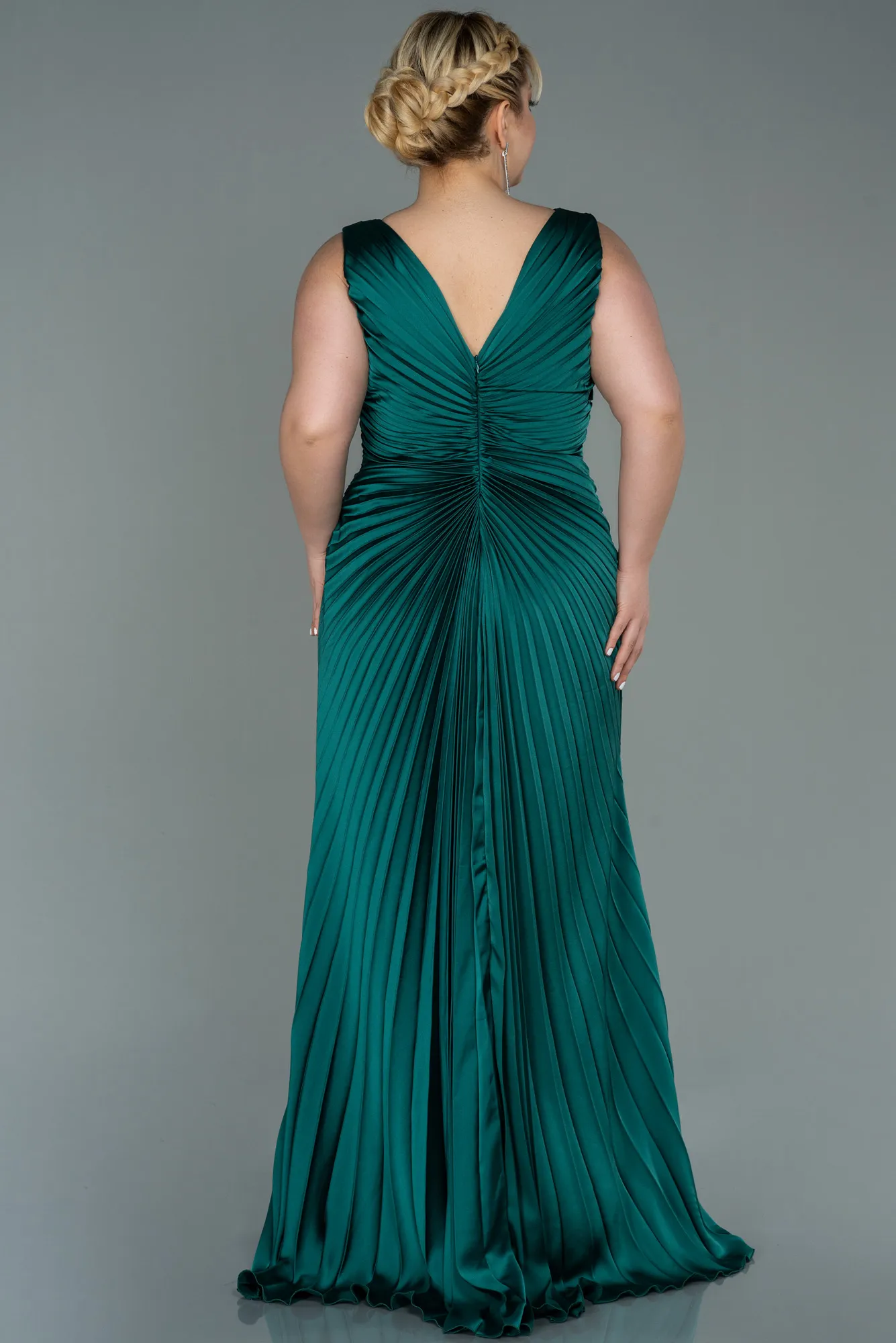 Emerald Green-Long Satin Plus Size Evening Dress ABU3076