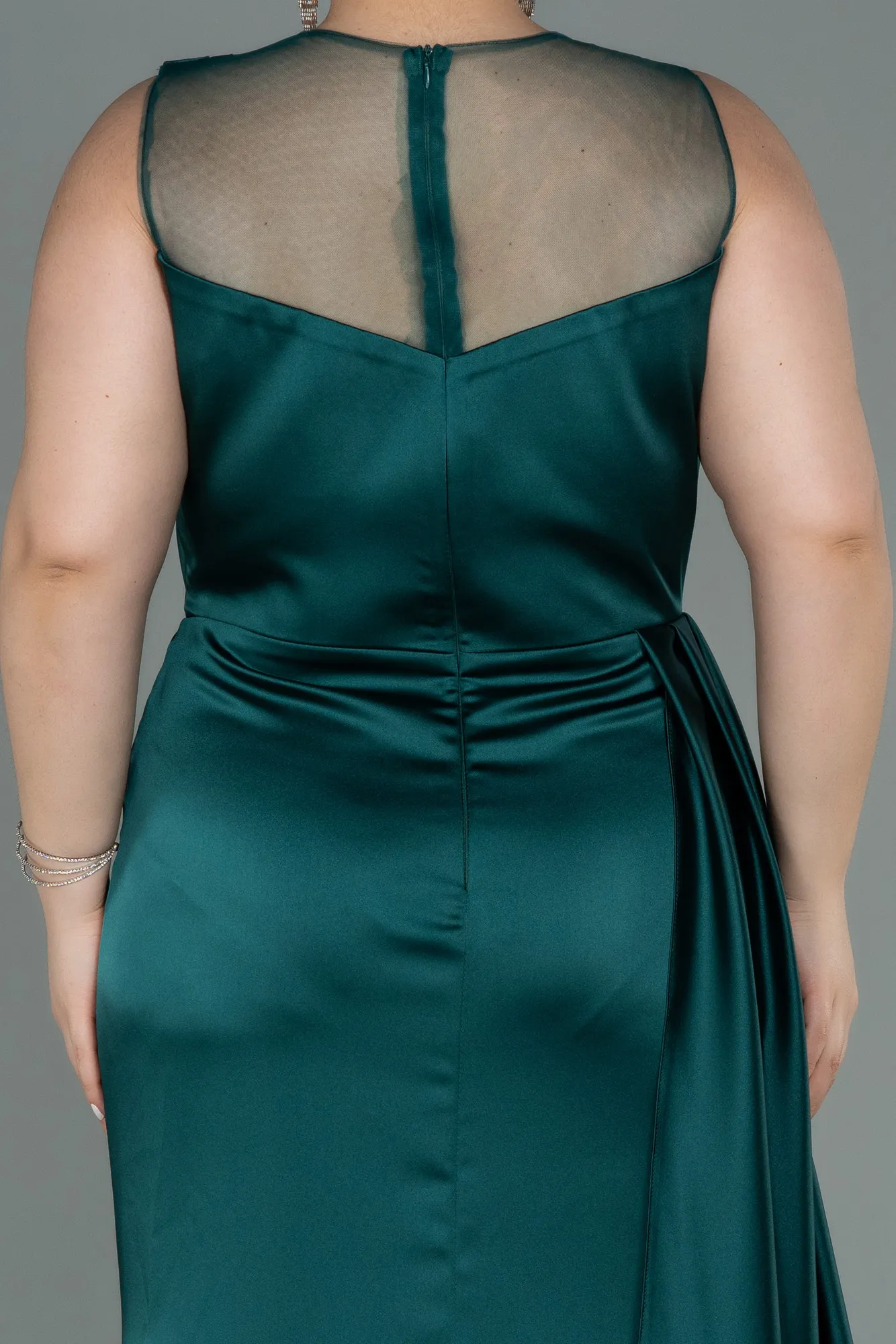 Emerald Green-Long Satin Plus Size Evening Dress ABU3125