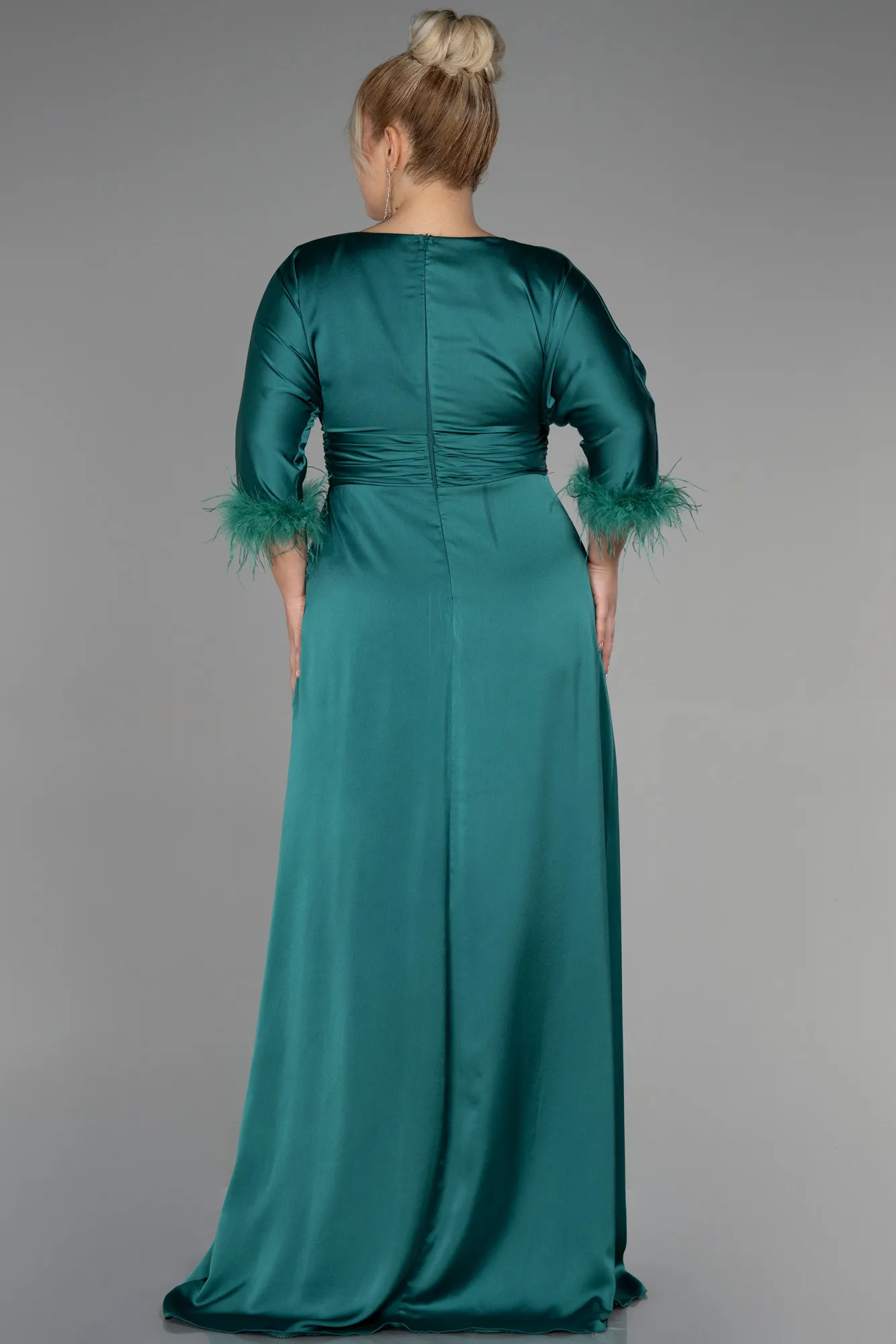 Emerald Green-Long Satin Plus Size Evening Dress ABU3367