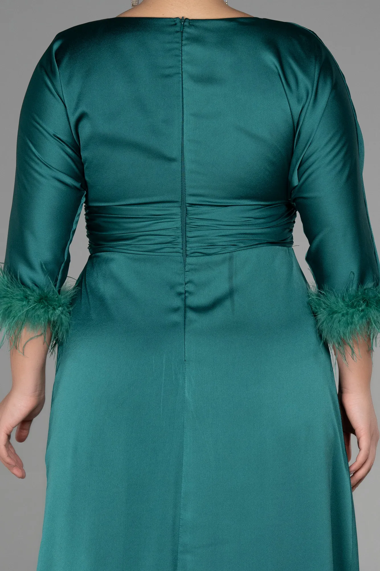 Emerald Green-Long Satin Plus Size Evening Dress ABU3367