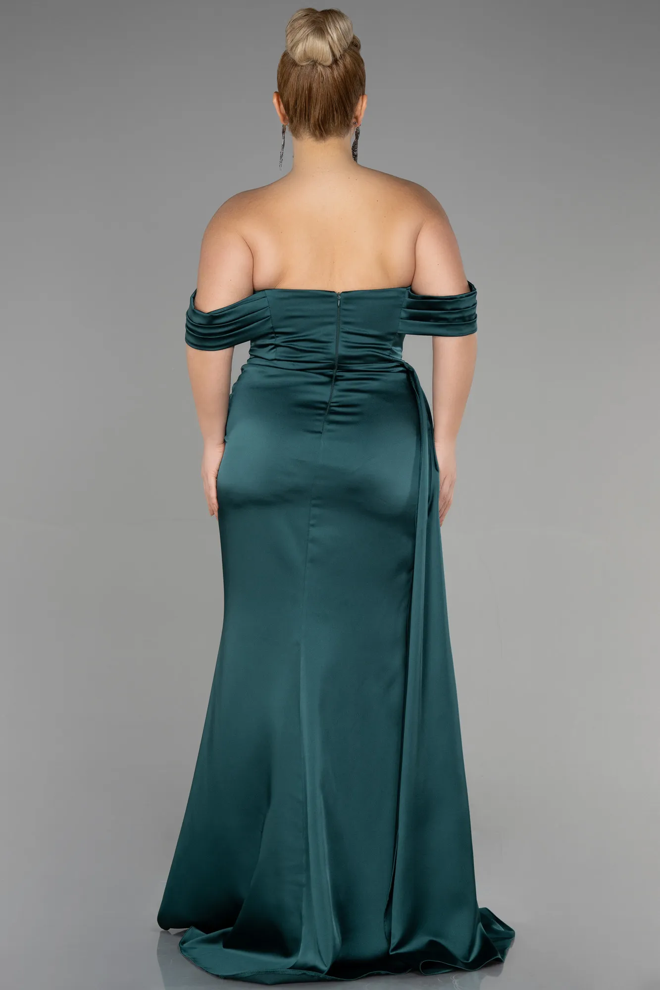 Emerald Green-Long Satin Plus Size Evening Dress ABU3515