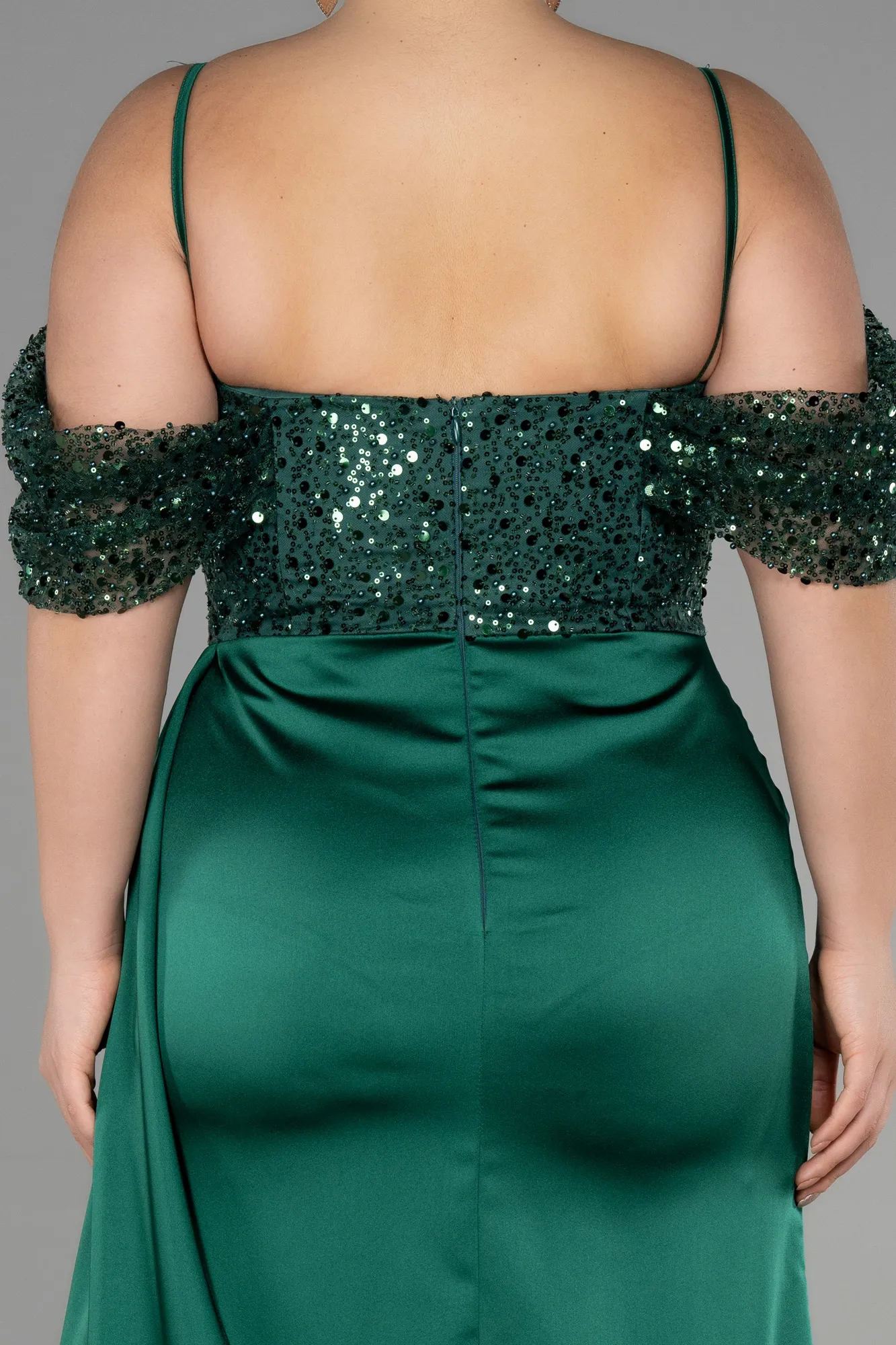 Emerald Green-Long Satin Plus Size Evening Dress ABU3522