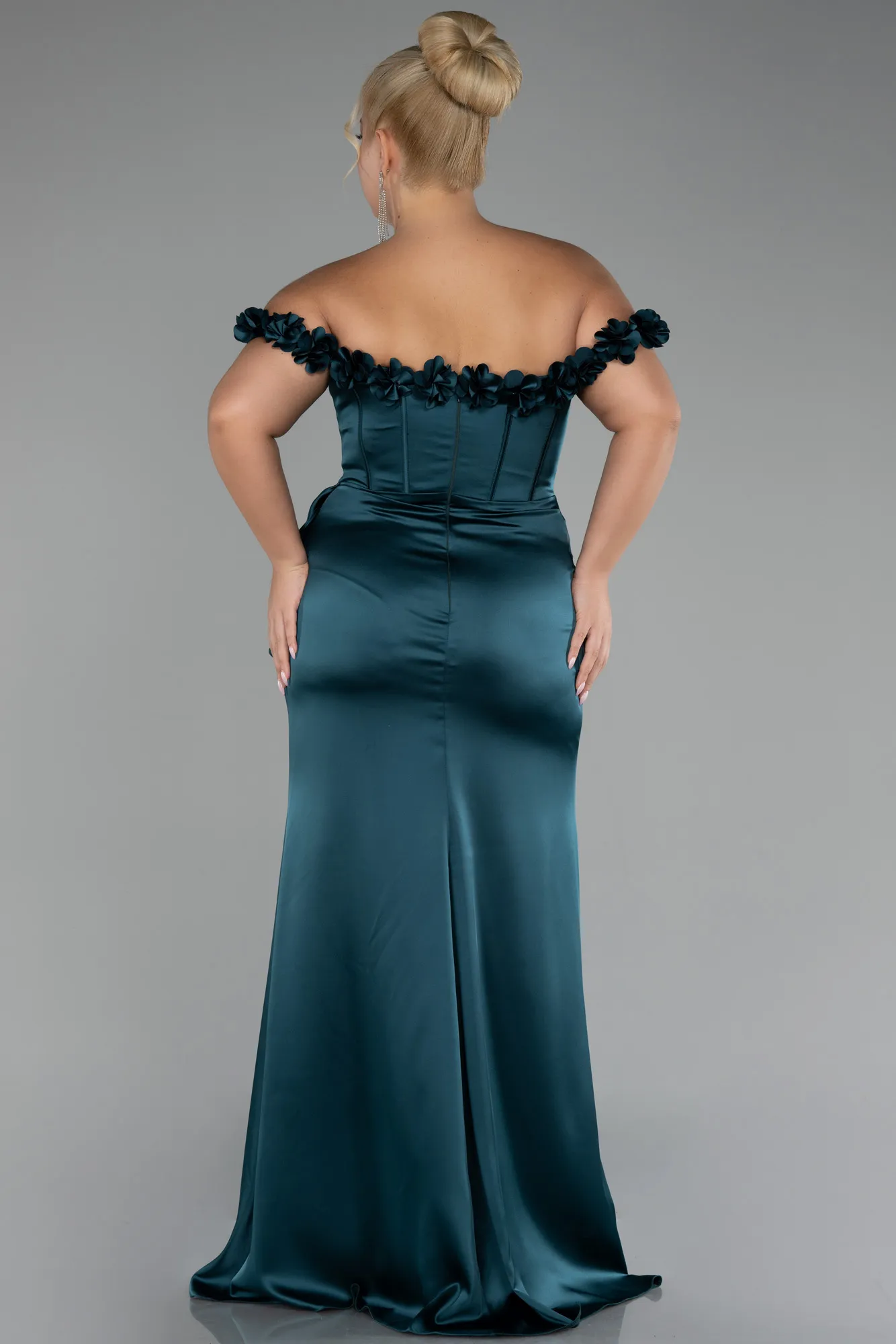 Emerald Green-Long Satin Plus Size Evening Gown ABU4046