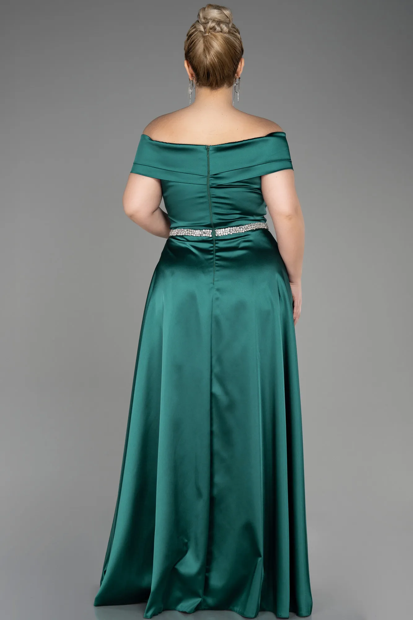Emerald Green-Long Satin Plus Size Wedding Dress ABU3801