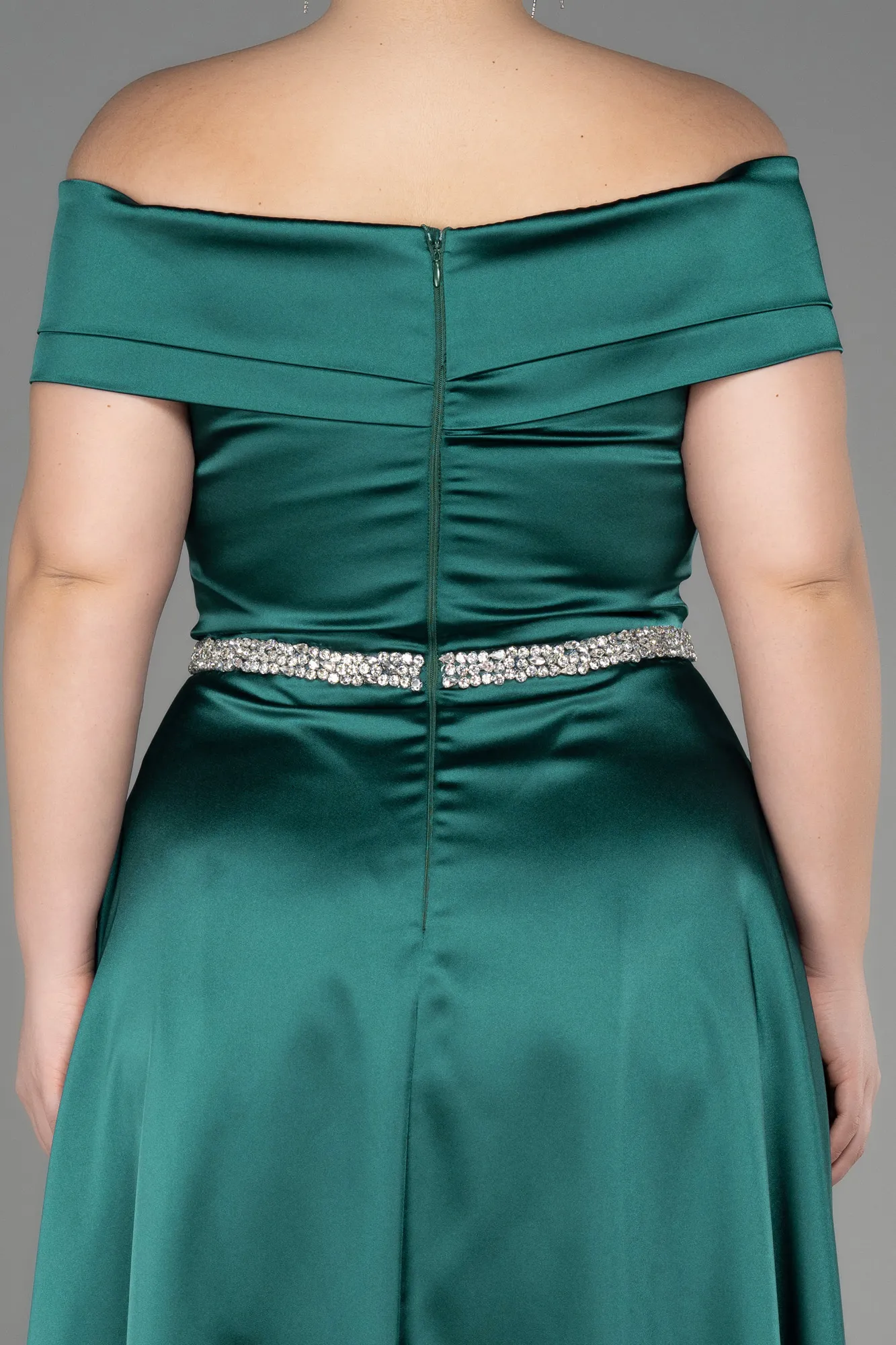 Emerald Green-Long Satin Plus Size Wedding Dress ABU3801