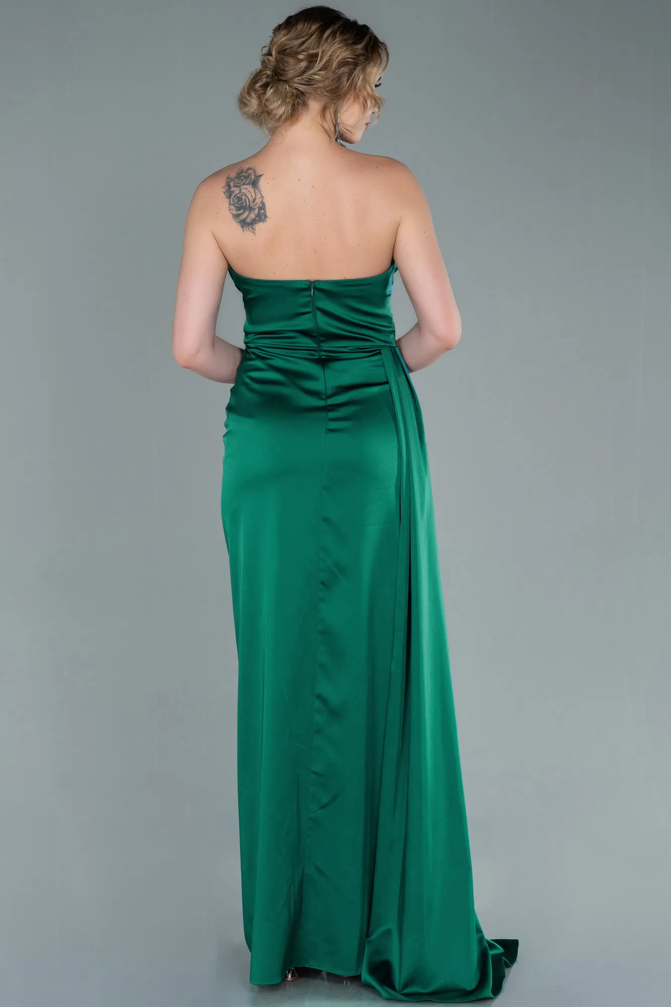 Emerald Green-Long Satin Prom Gown ABU2340