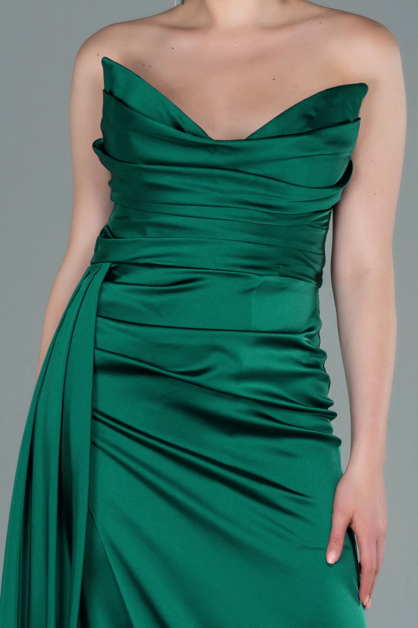 Emerald Green-Long Satin Prom Gown ABU2340