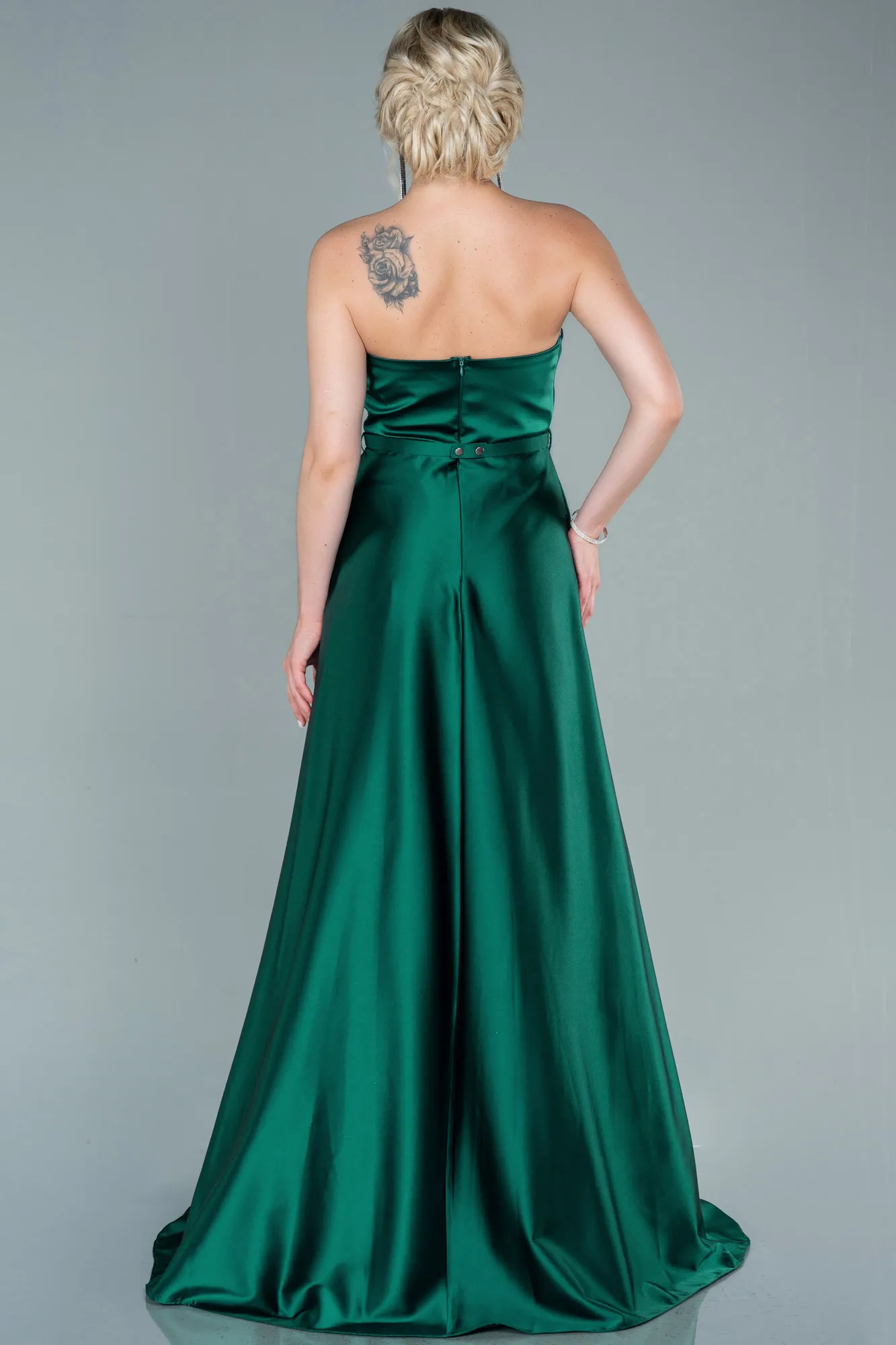 Emerald Green-Long Satin Prom Gown ABU2543