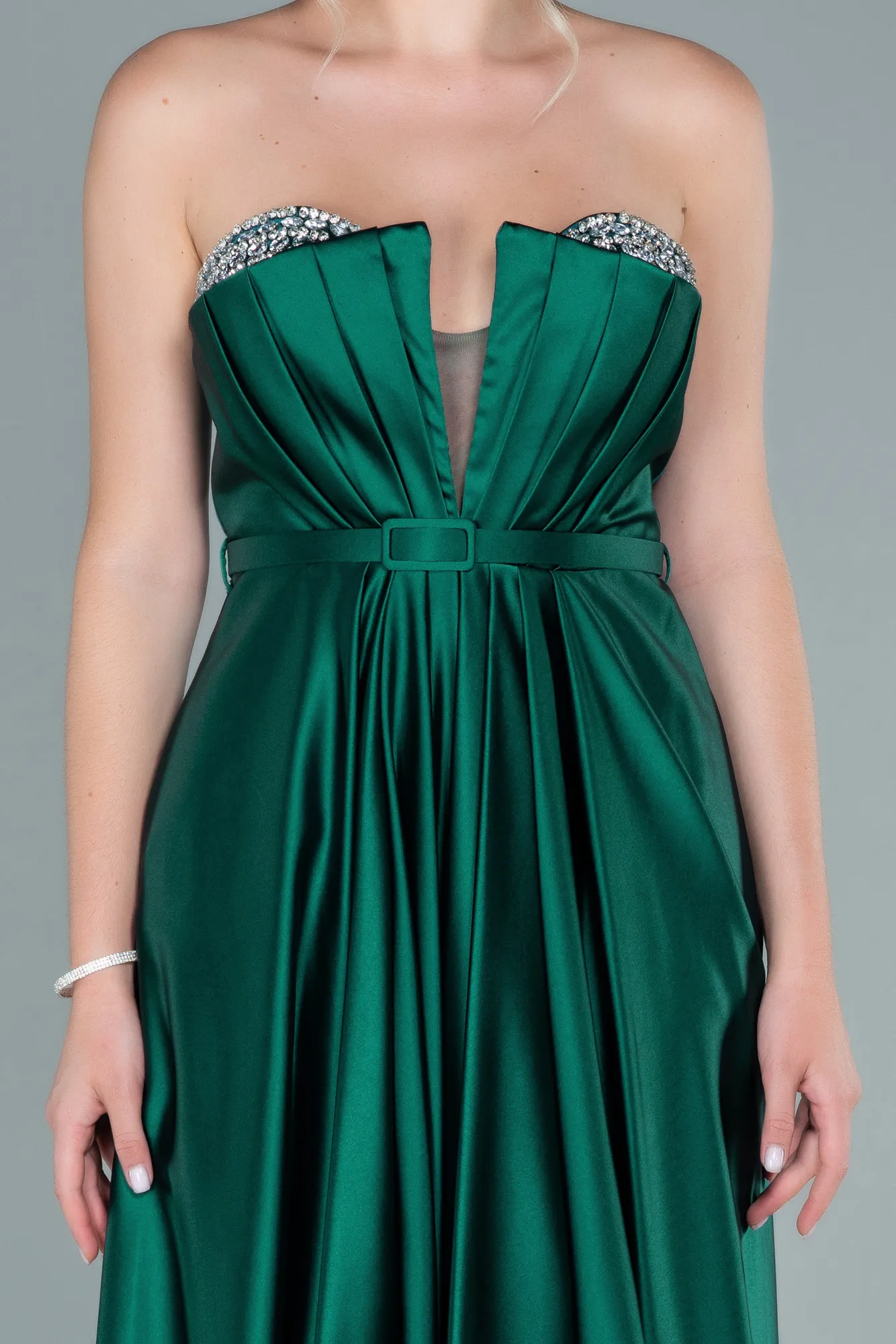 Emerald Green-Long Satin Prom Gown ABU2543