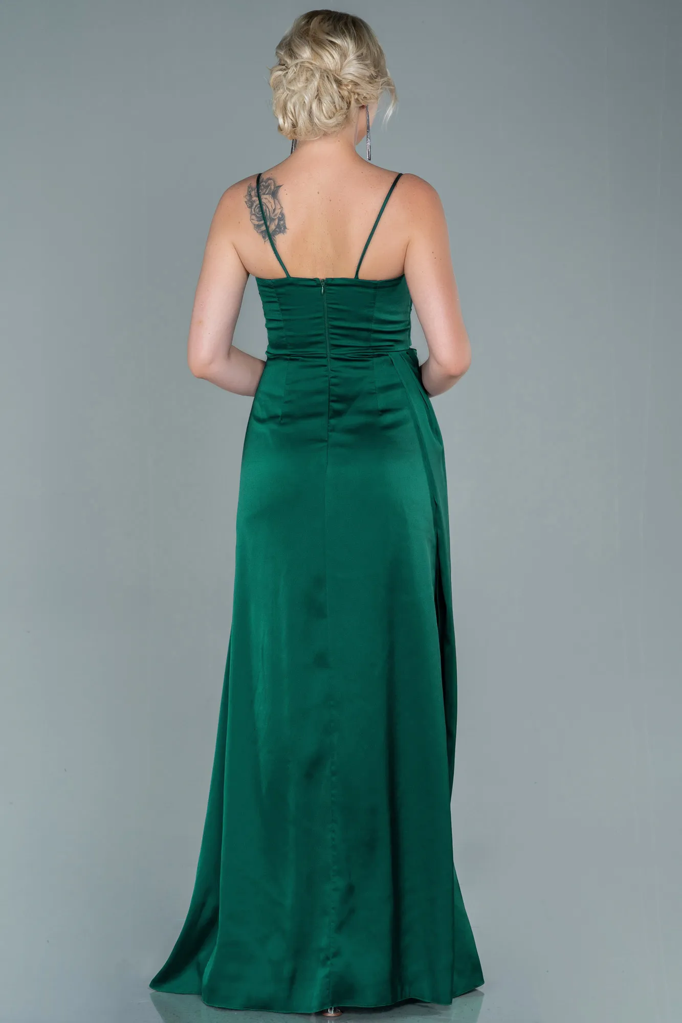 Emerald Green-Long Satin Prom Gown ABU2558