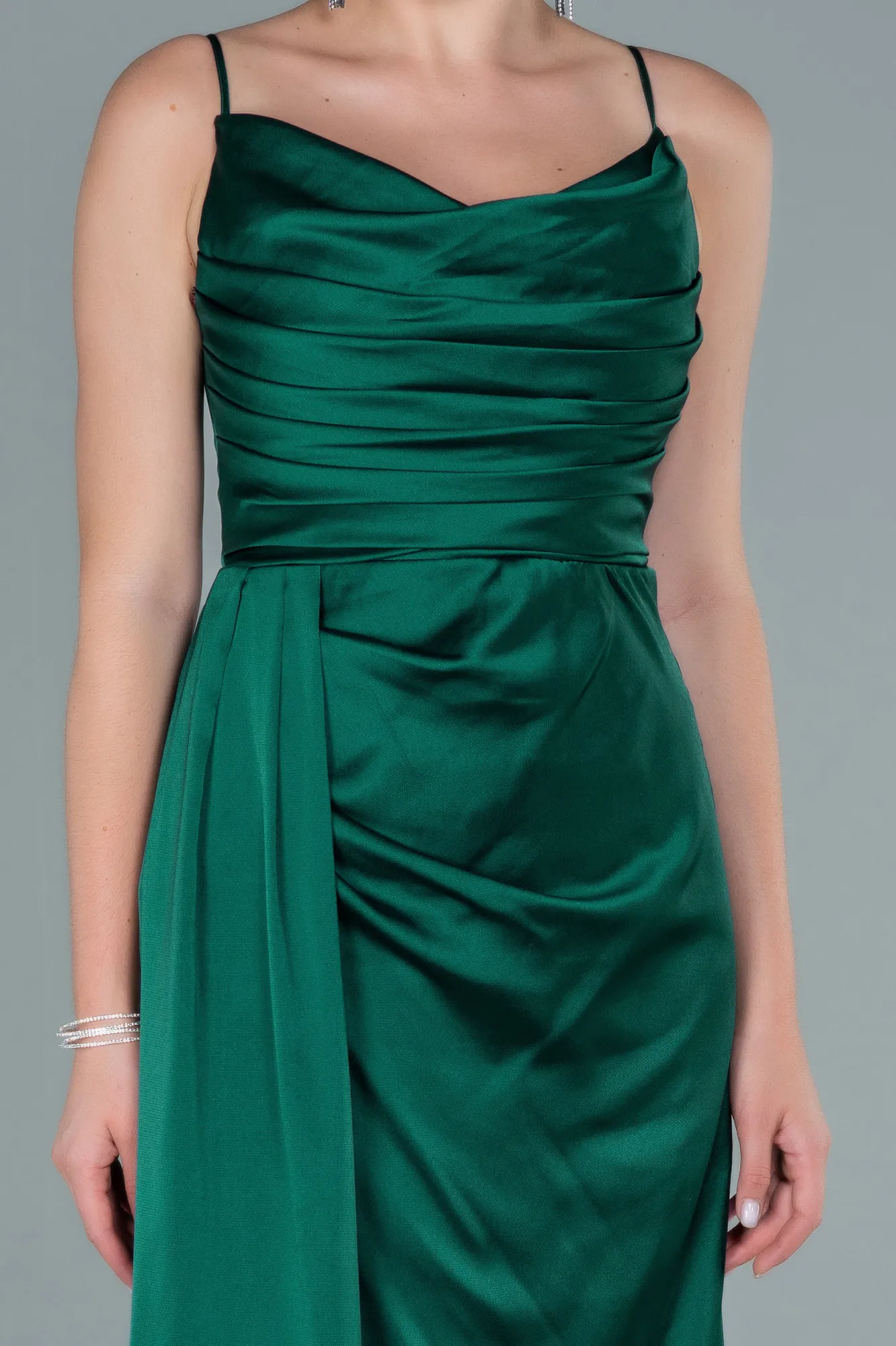 Emerald Green-Long Satin Prom Gown ABU2558