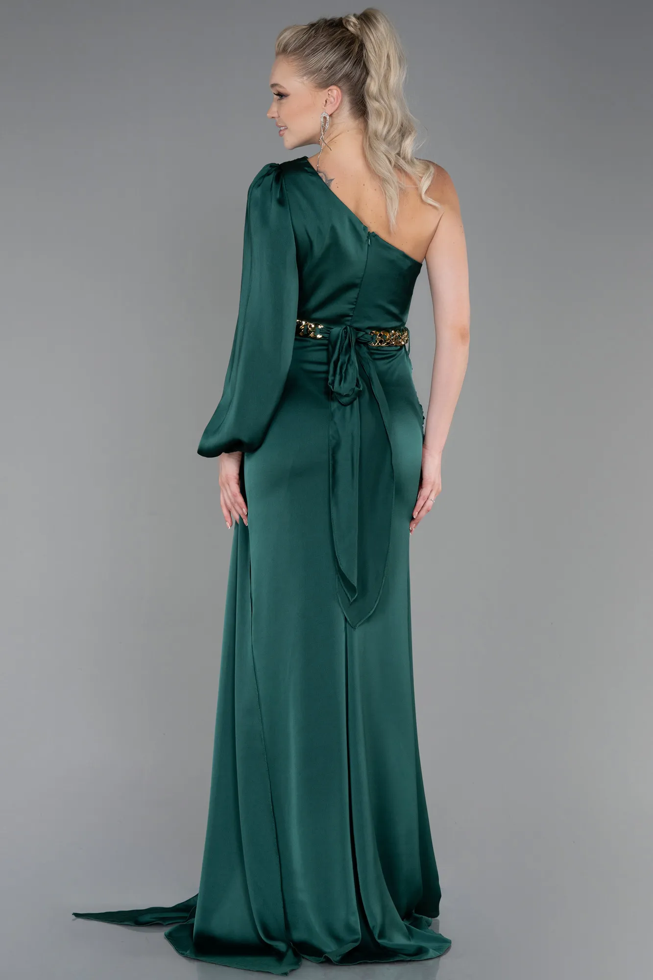 Emerald Green-Long Satin Prom Gown ABU2625